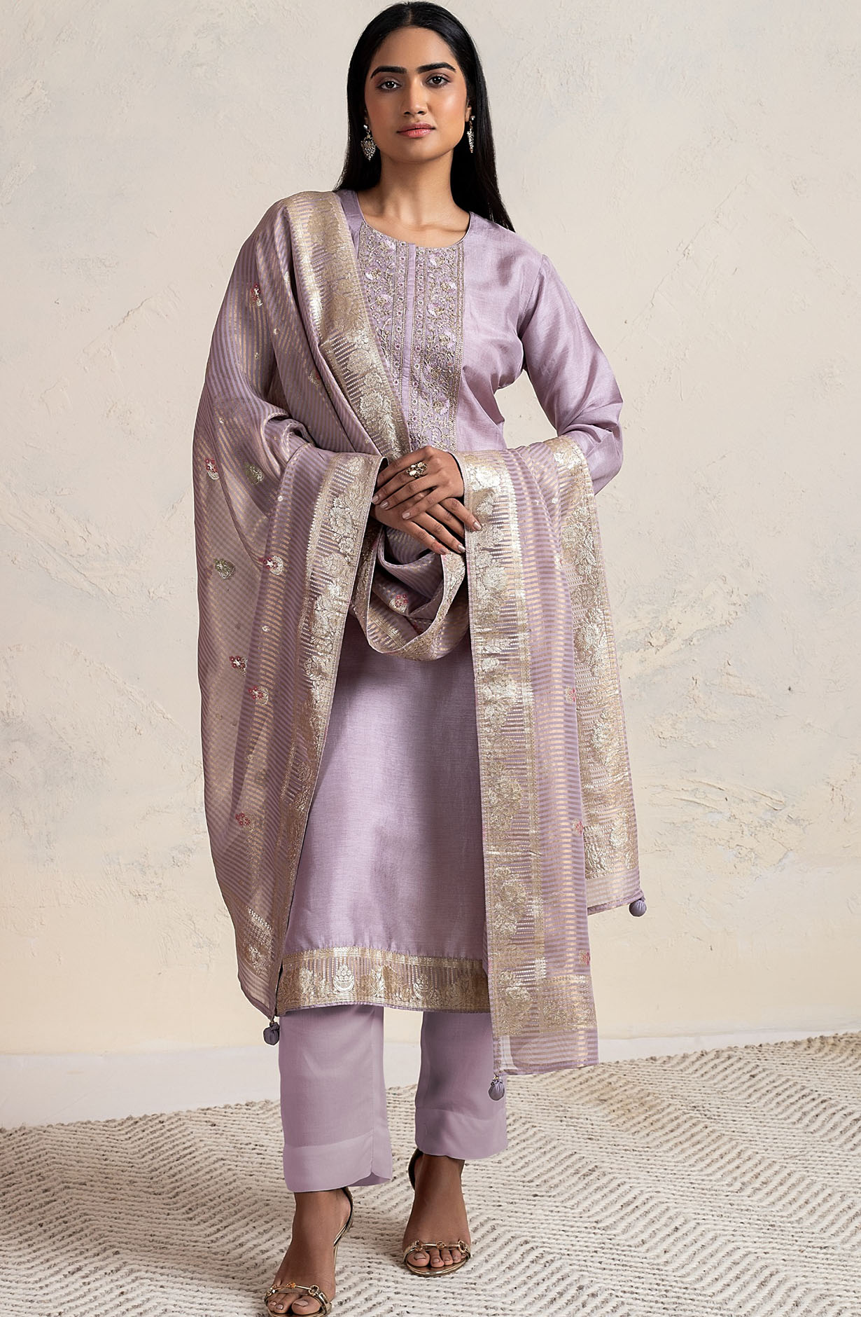 Purple Designer Silk Embroidered Salwar Kameez with Dupatta - R157-SPR1749