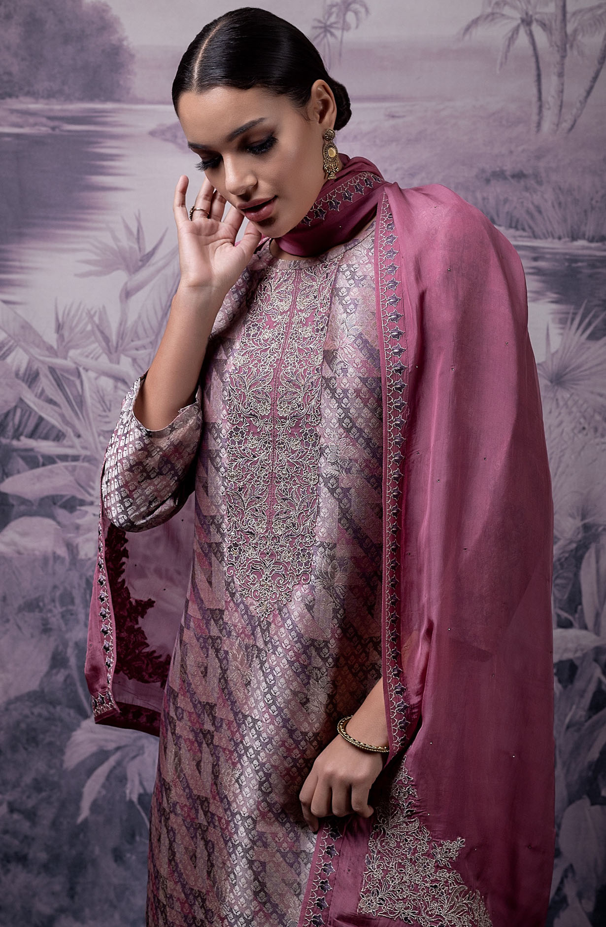 Pink Luxe Silk Jacquard Salwar Kameez with Organza Dupatta - KAT2123A