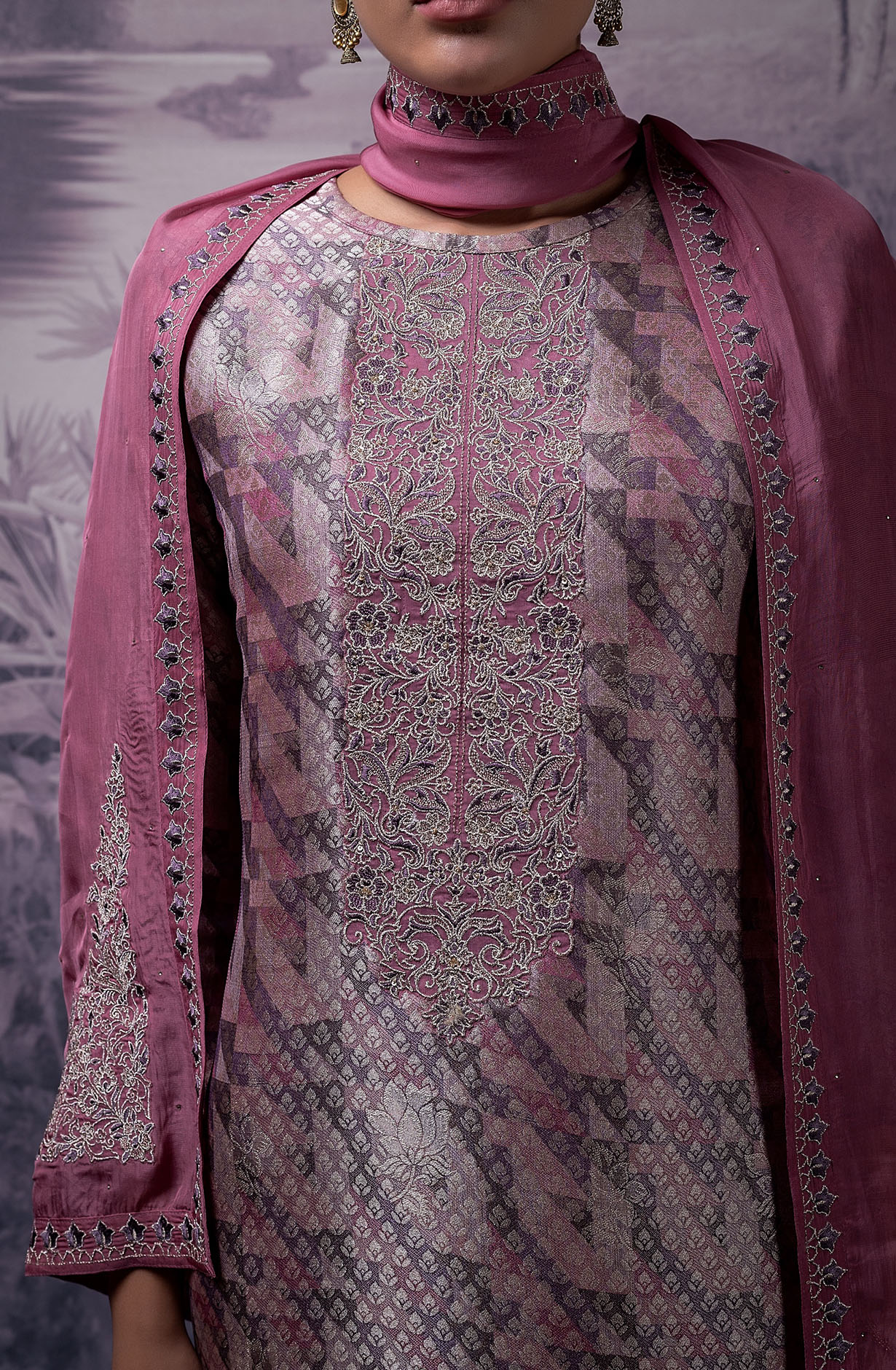 Pink Luxe Silk Jacquard Salwar Kameez with Organza Dupatta - KAT2123A
