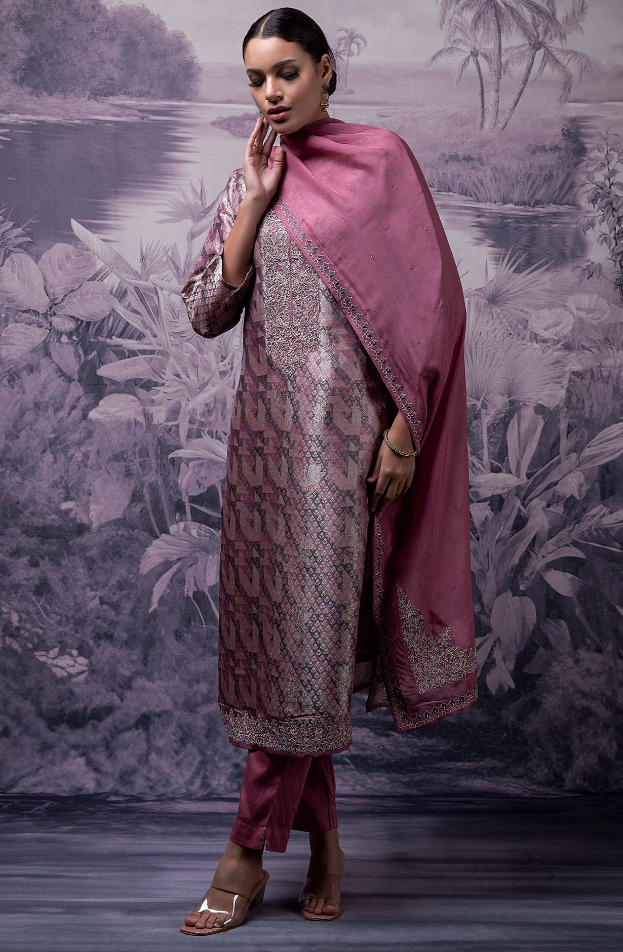 Pink Luxe Silk Jacquard Salwar Kameez with Organza Dupatta - KAT2123A