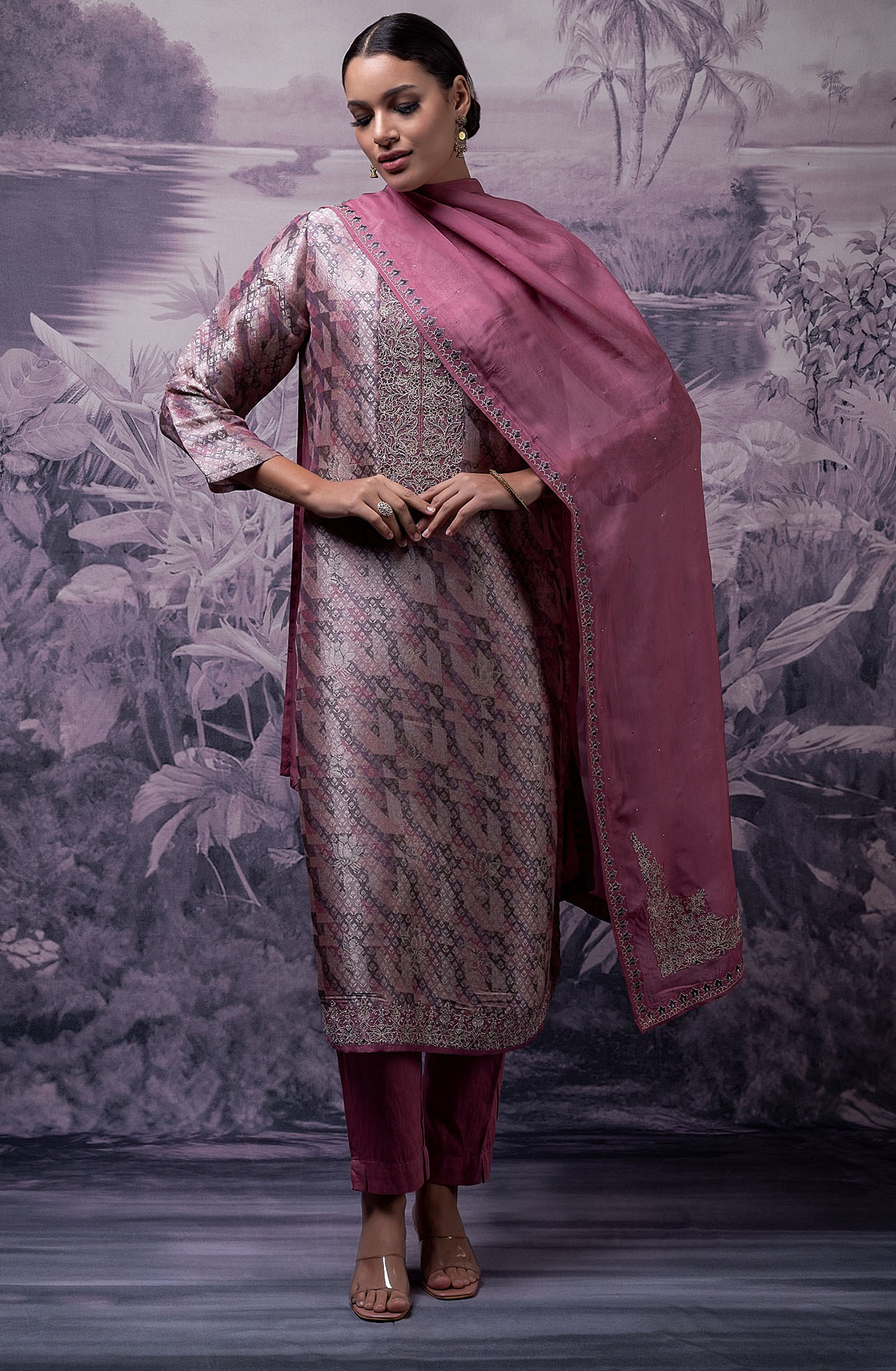 Pink Luxe Silk Jacquard Salwar Kameez with Organza Dupatta - KAT2123A