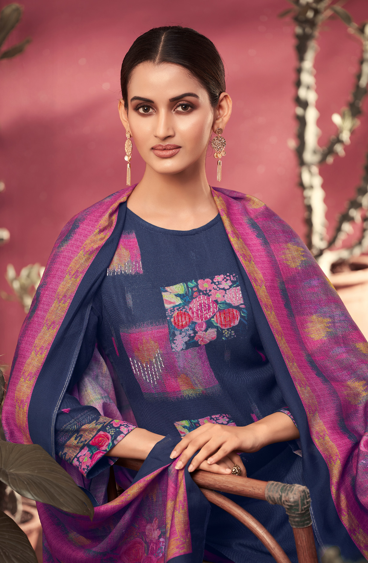 Blue Cotton Unstitched Digital Print Salwar Suit - MED1263