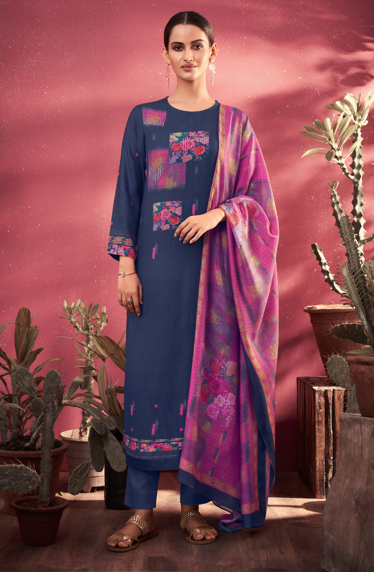 Blue Cotton Unstitched Digital Print Salwar Suit - MED1263