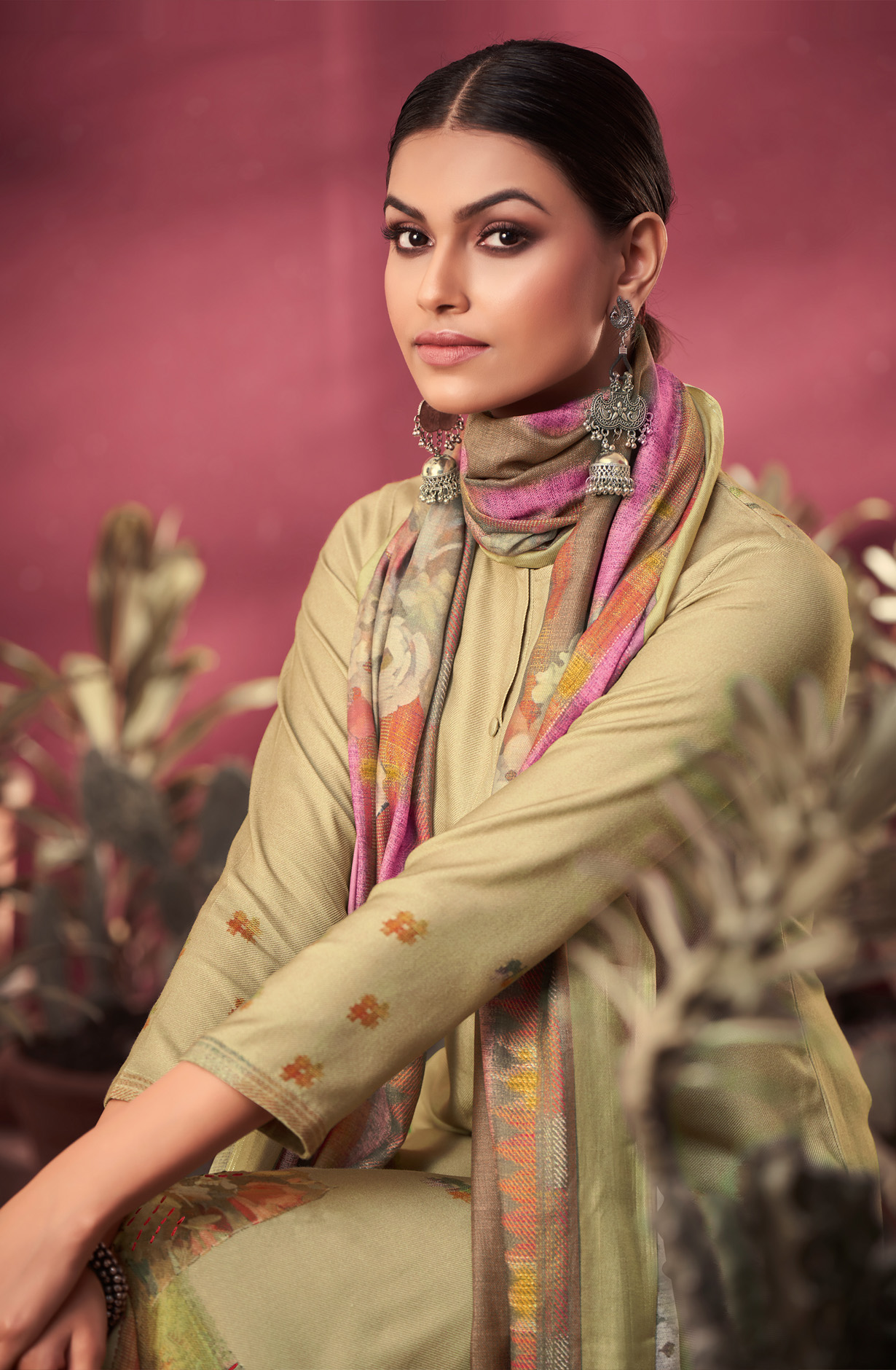 Brown Cotton Unstitched Digital Print Salwar Suit - MED1247