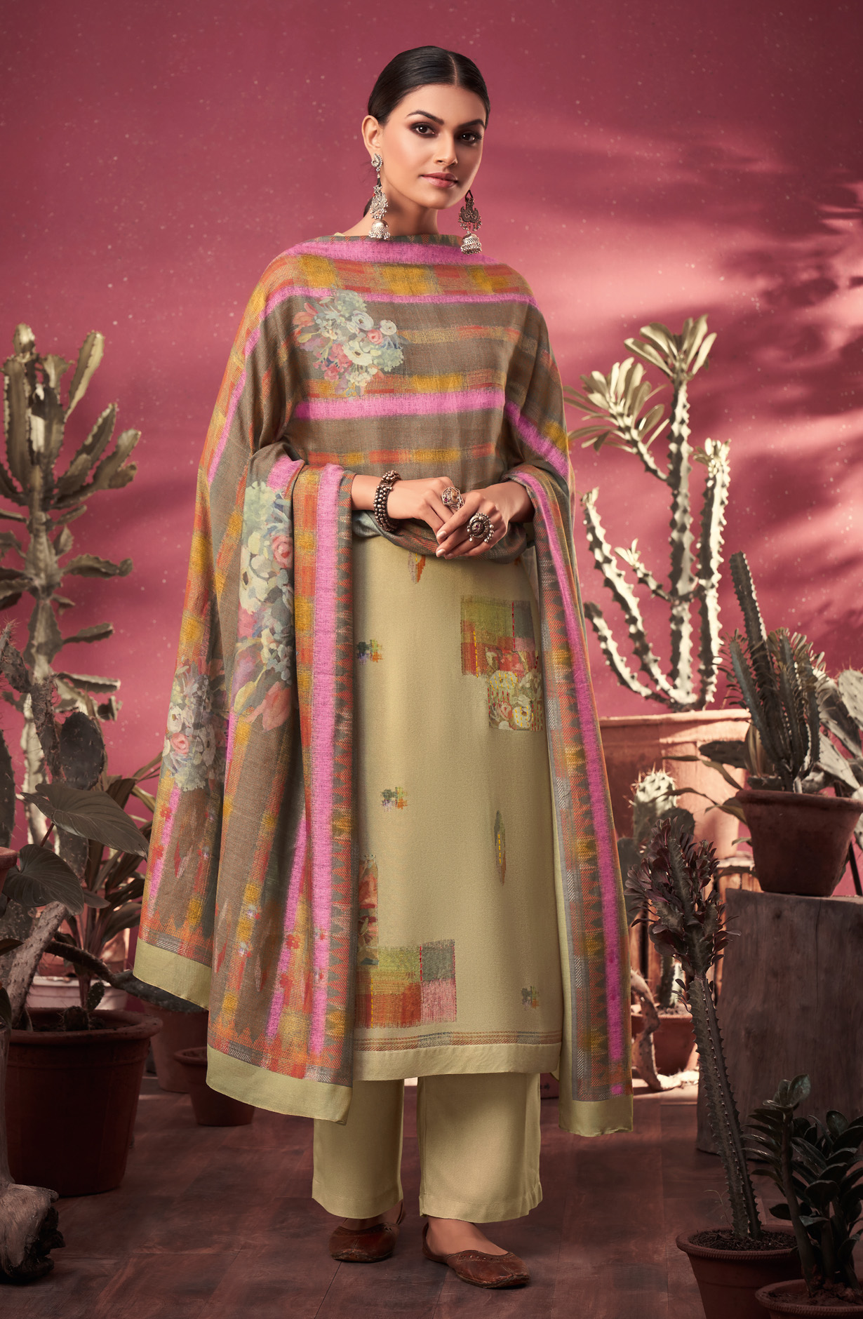 Brown Cotton Unstitched Digital Print Salwar Suit - MED1247
