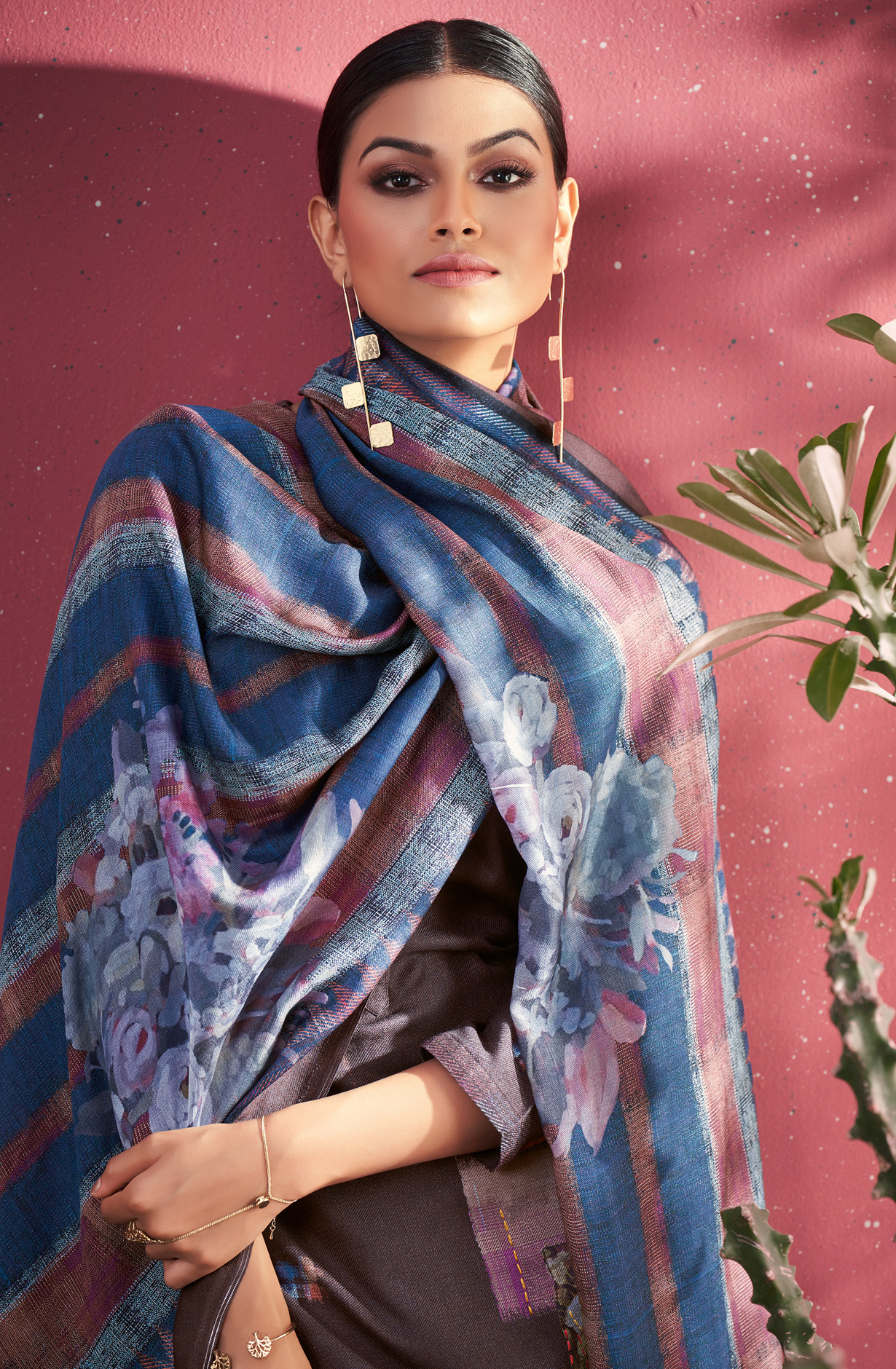 Coffee Cotton Unstitched Digital Print Salwar Suit - MED1254