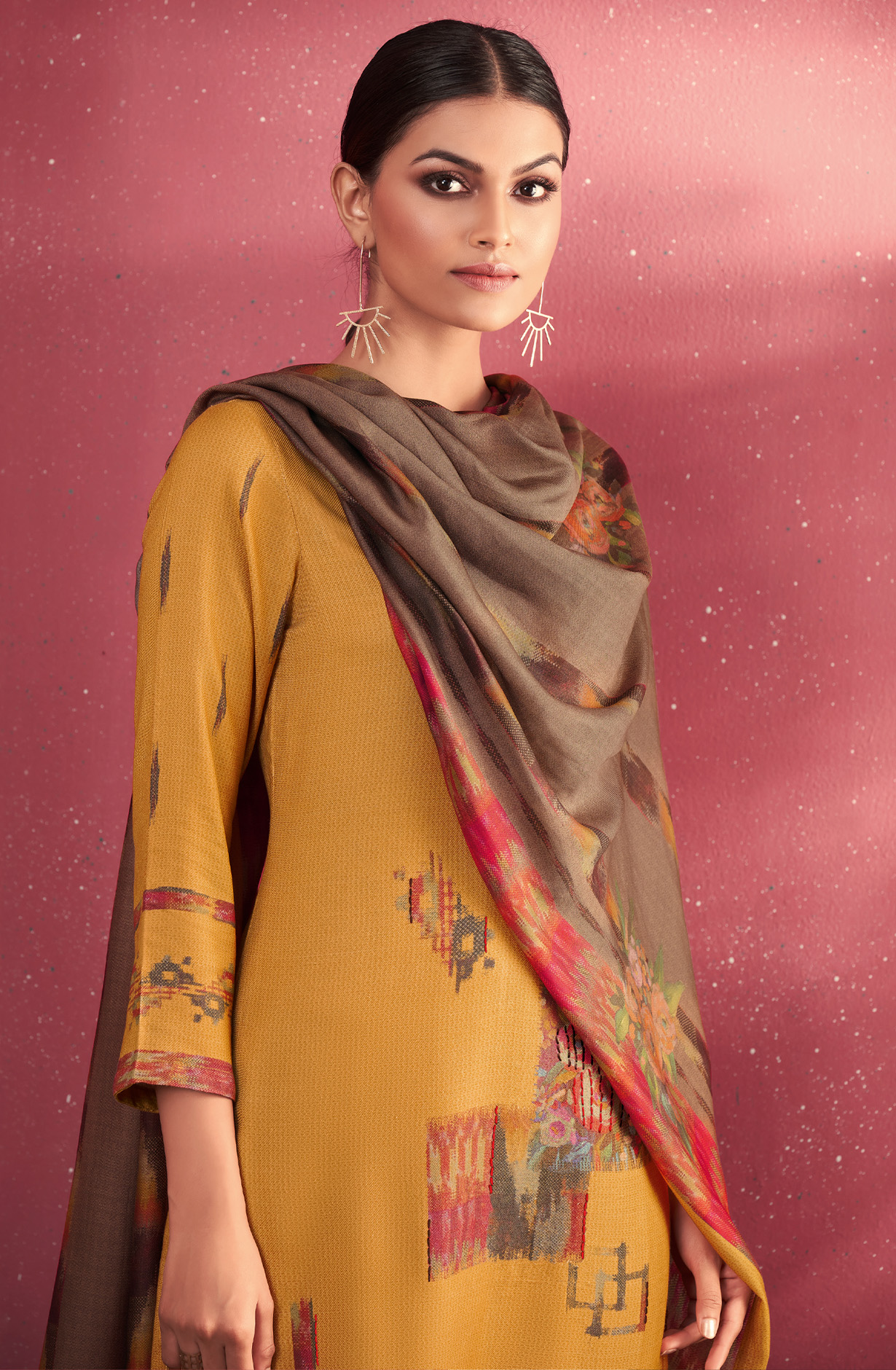 Mustard Cotton Unstitched Digital Print Salwar Suit - MED1279
