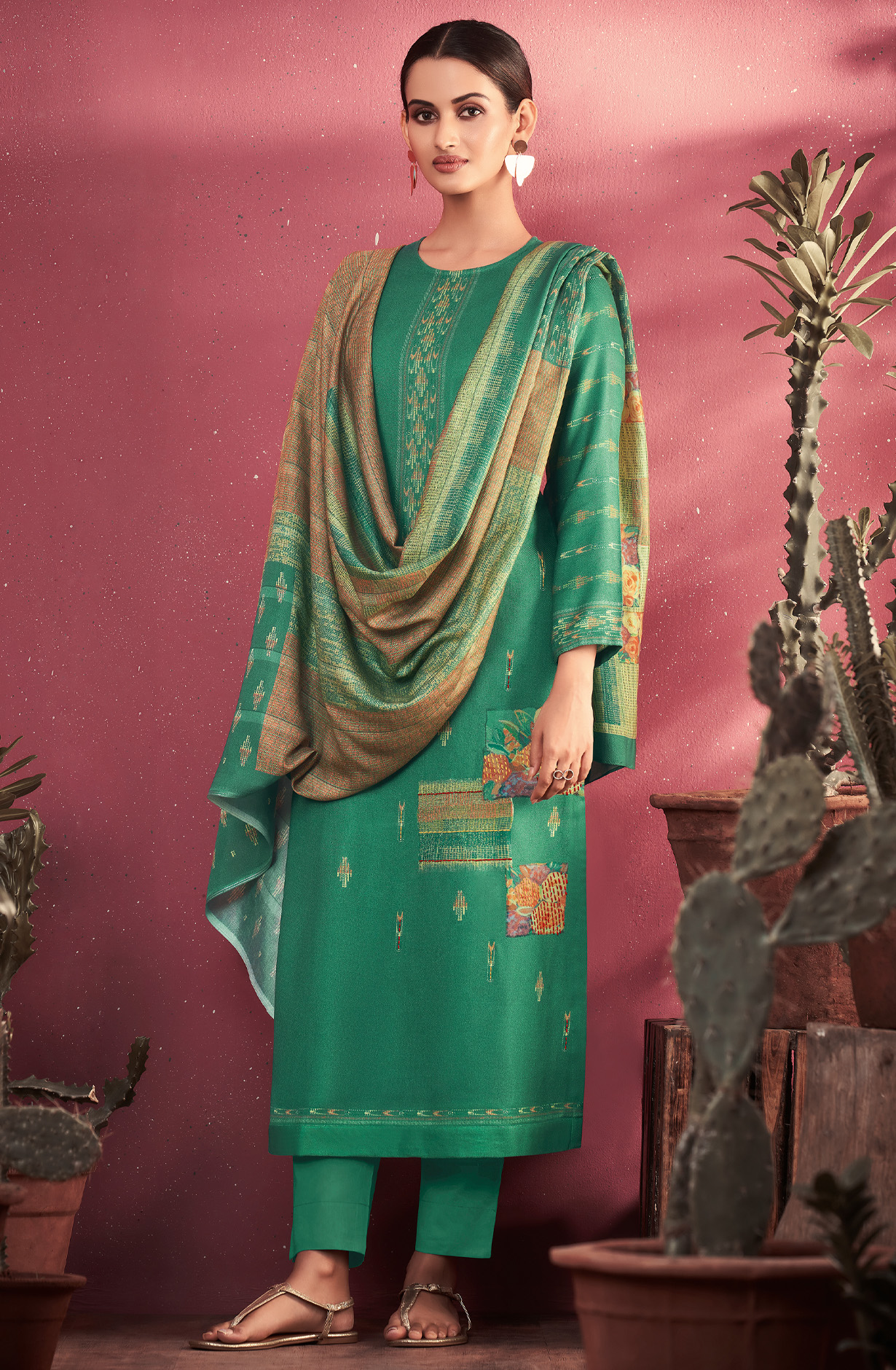 Green Cotton Unstitched Digital Print Salwar Suit - MED1284