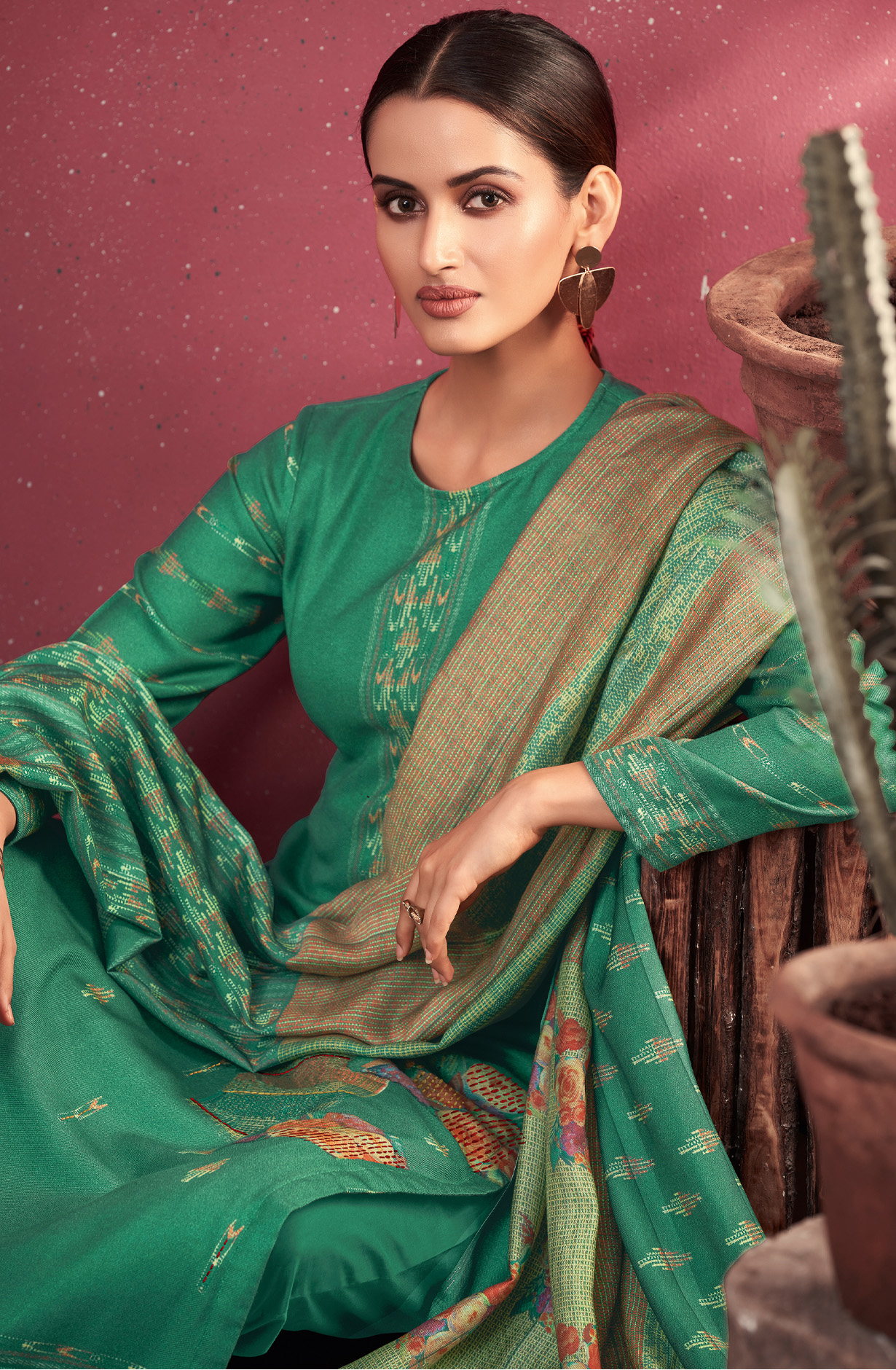 Green Cotton Unstitched Digital Print Salwar Suit - MED1284