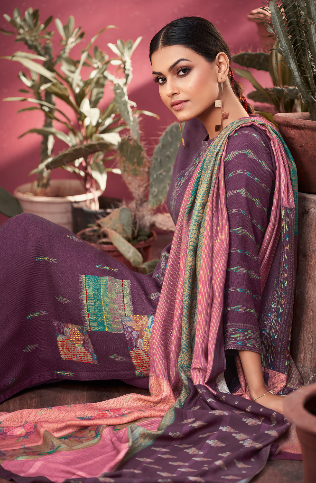 Purple Cotton Unstitched Digital Print Salwar Suit - MED1287
