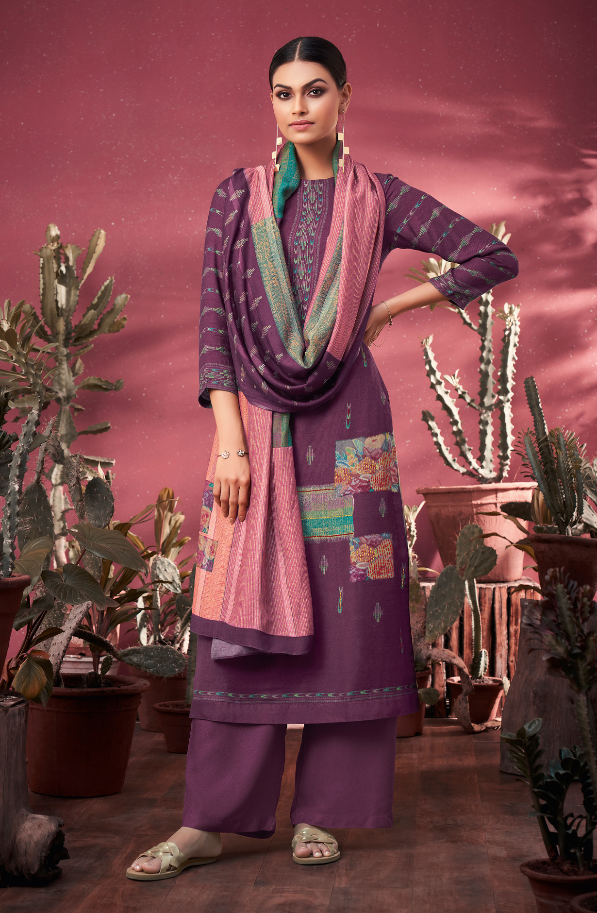 Purple Cotton Unstitched Digital Print Salwar Suit - MED1287