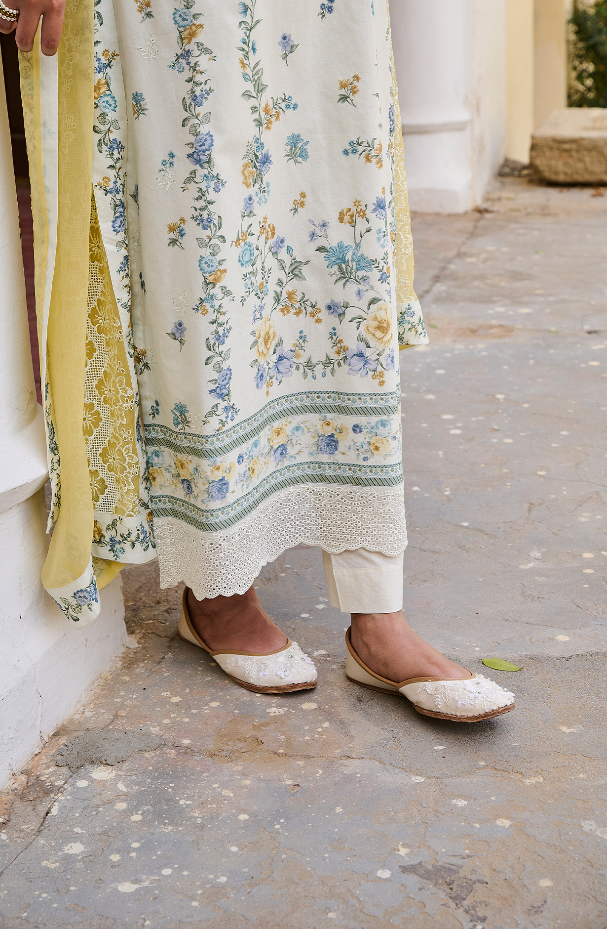Exclusive Pure Cotton Off-white Mustard Digital Printed Unstitched Suit with Chiffon Dupatta - MIG2233