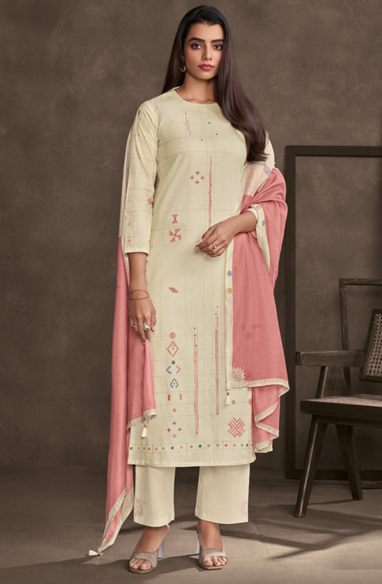 Lemon Lawn Cotton Suit Set with Dupatta - STE7401A