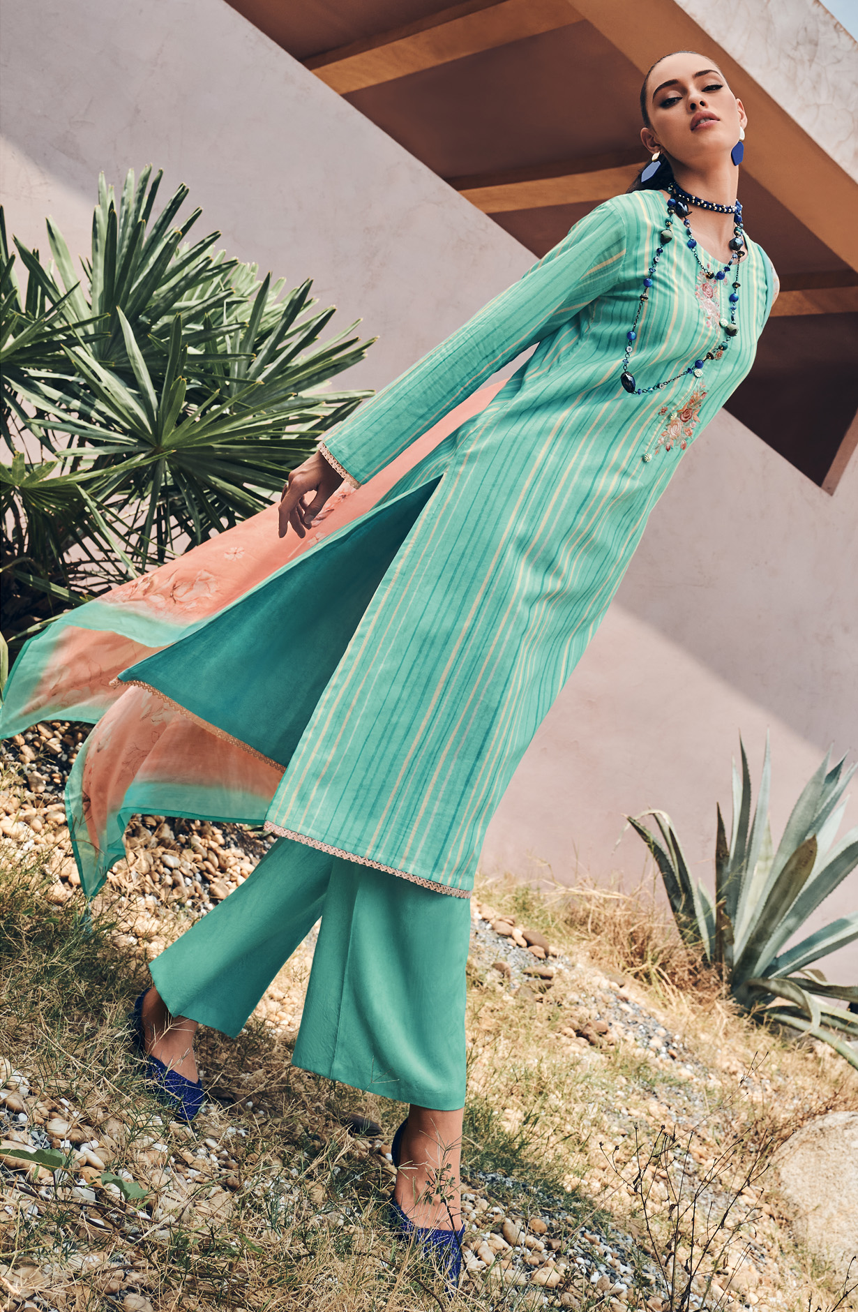 Turquoise Cotton Digital Print with Embroidery Salwar Suit - RIH04
