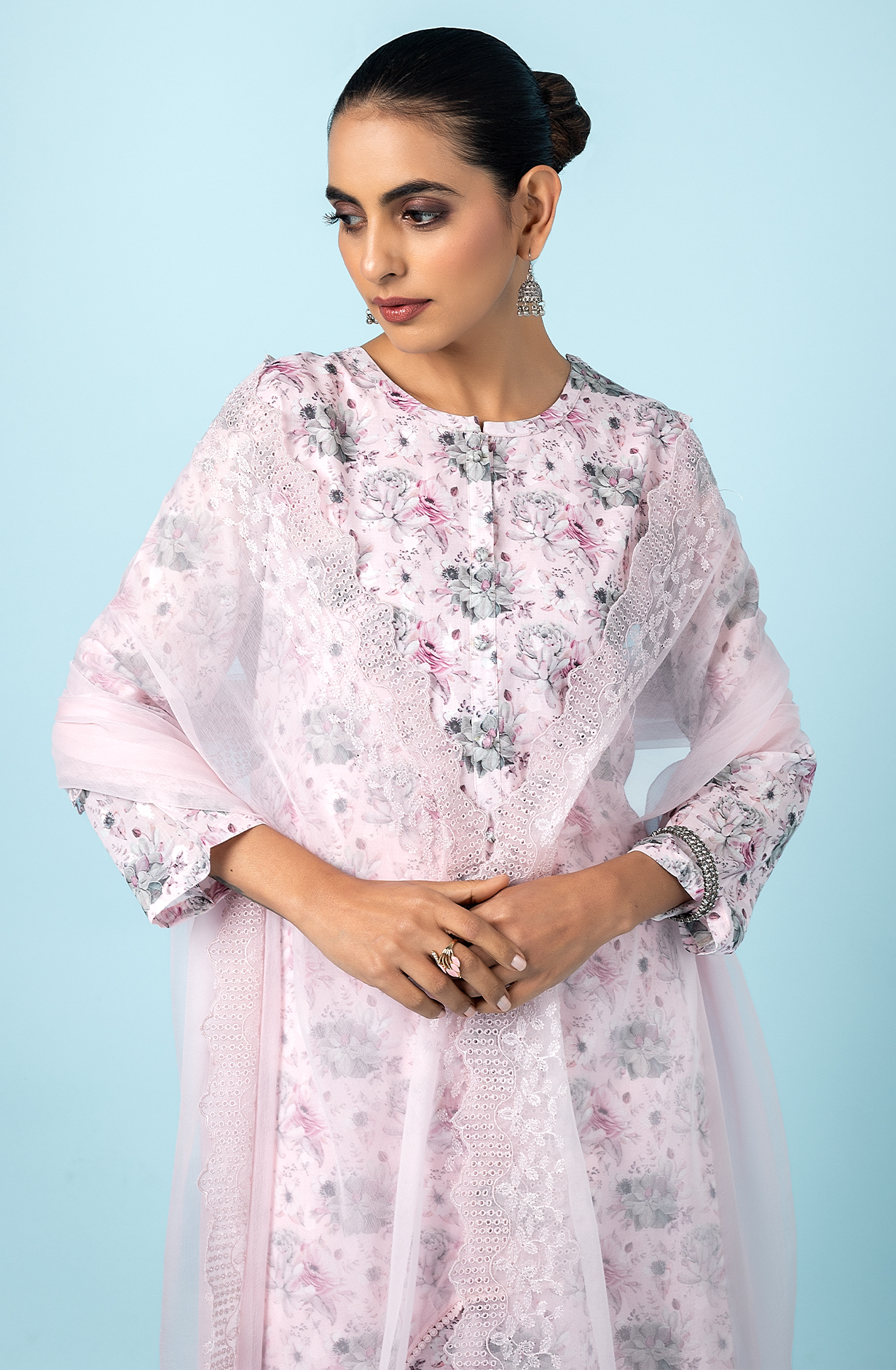 Baby Pink Exclusive Pure Cotton Jacquard Salwar Kameez with Chiffon Dupatta - FOL2218A