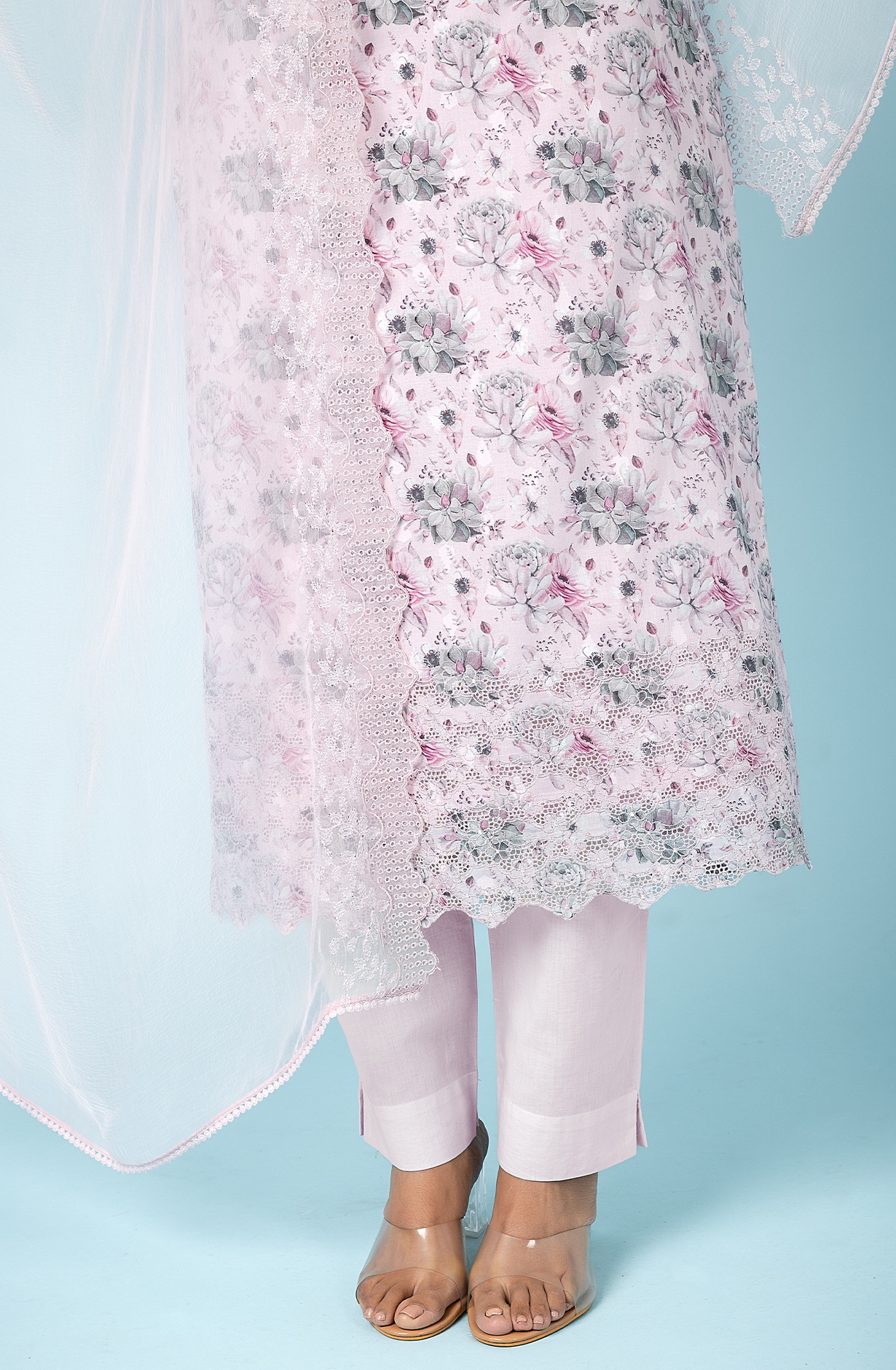 Baby Pink Exclusive Pure Cotton Jacquard Salwar Kameez with Chiffon Dupatta - FOL2218A