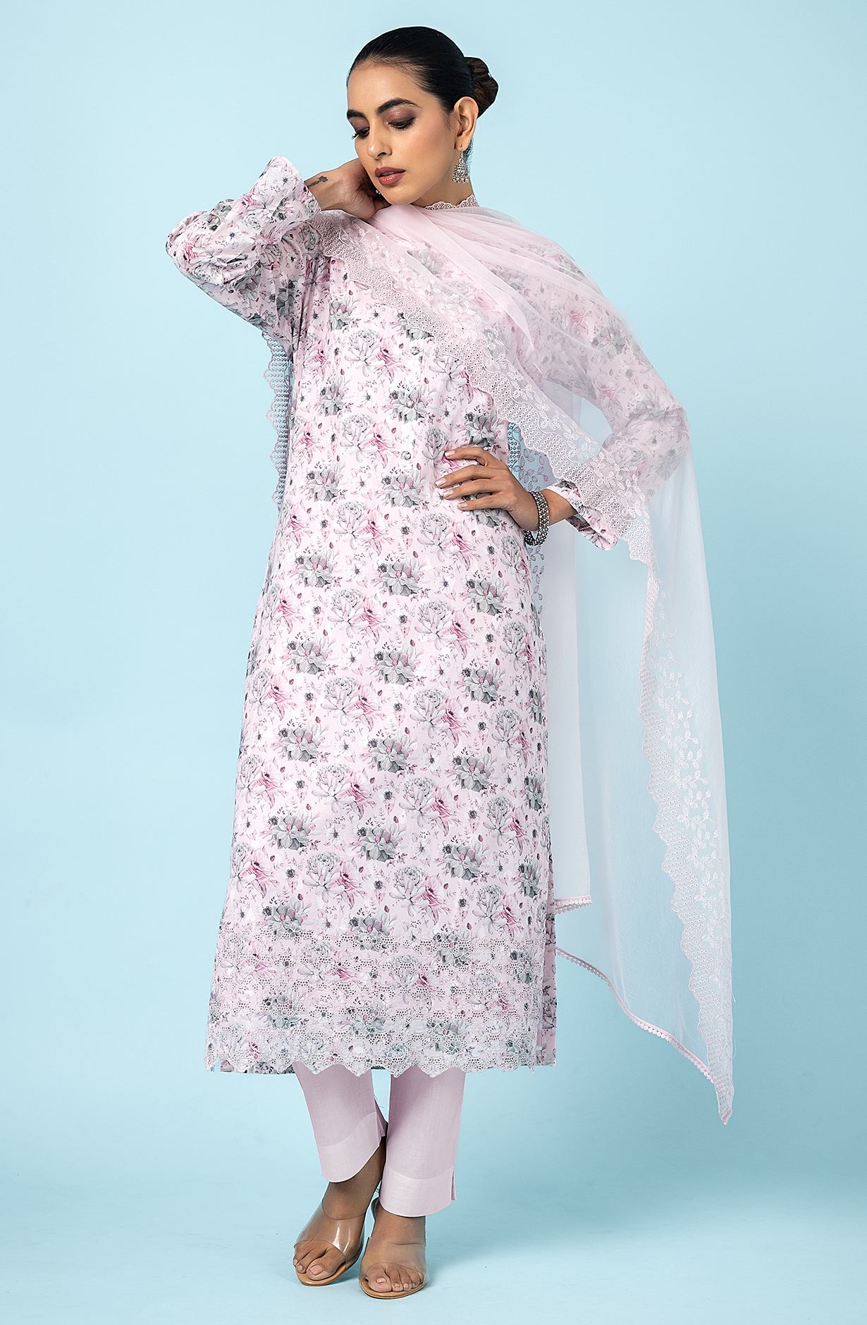 Baby Pink Exclusive Pure Cotton Jacquard Salwar Kameez with Chiffon Dupatta - FOL2218A