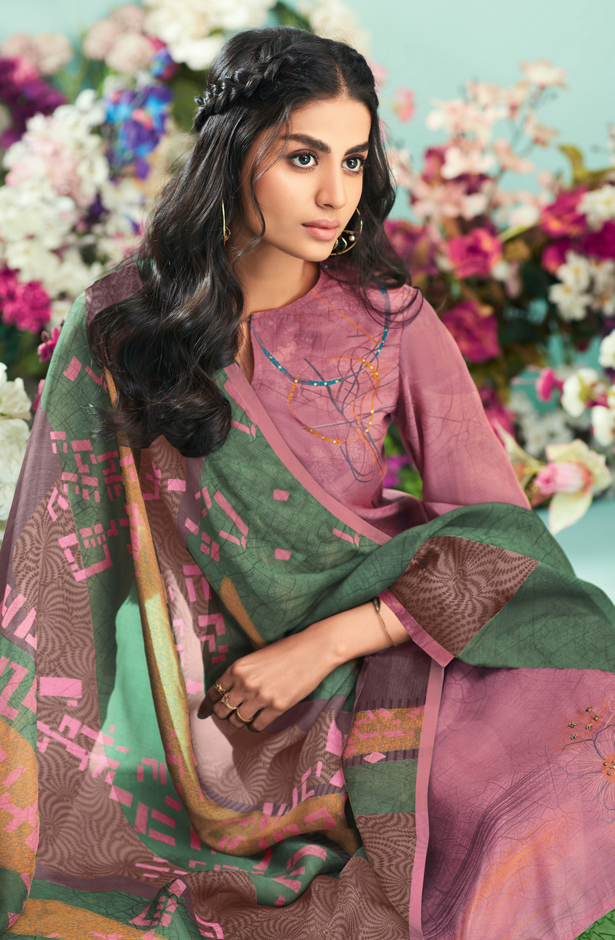 Mauve Cotton Digital Printed Unstitched Salwar Suit - CIT5275