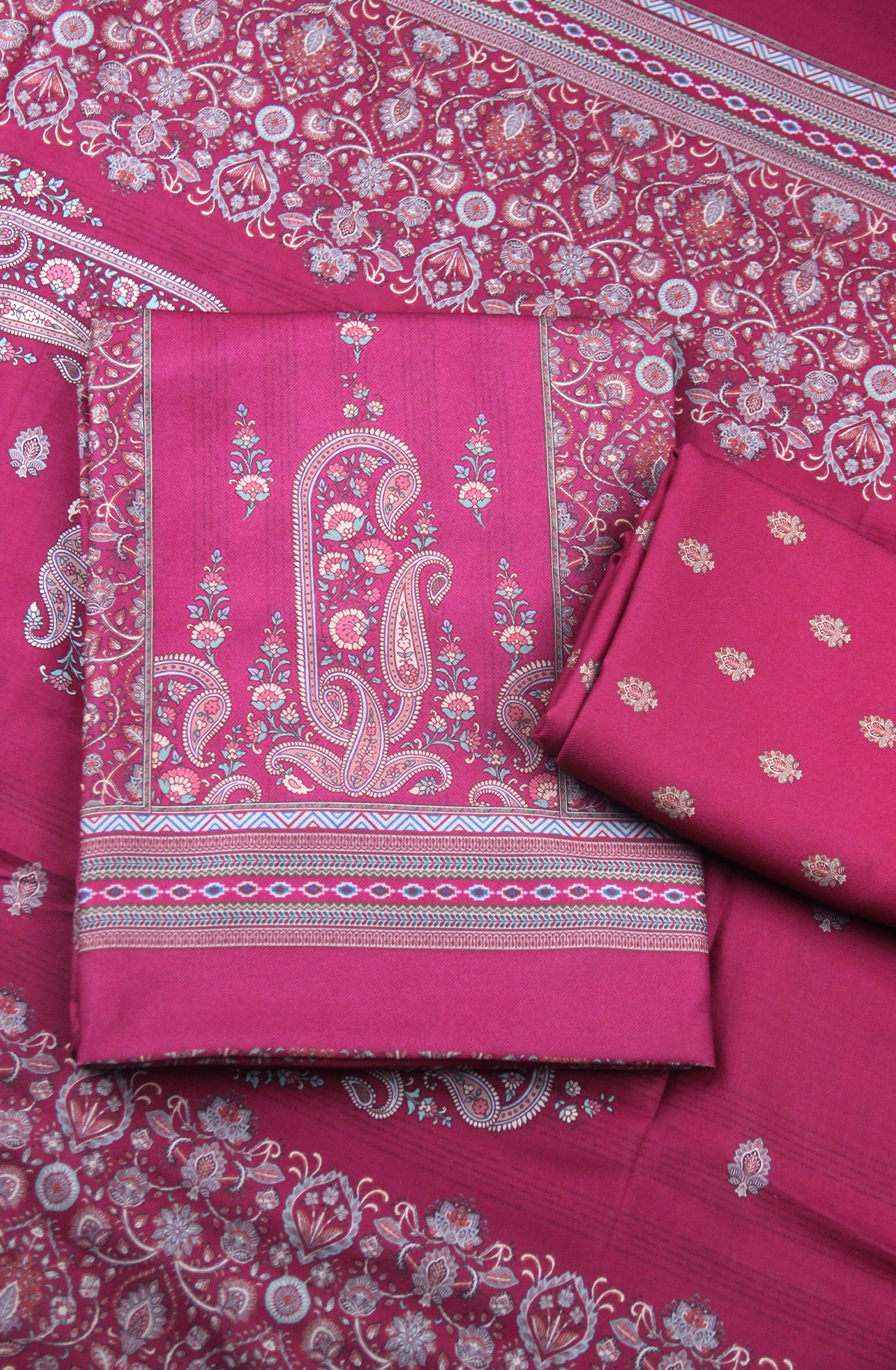 Magenta Printed Spun Salwaar Suit with Shawl- ZAA1437D