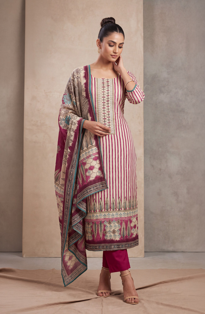 Image of Magenta Satin Silk Beautiful Suit Set with Dupatta - 131-MT0724B-B