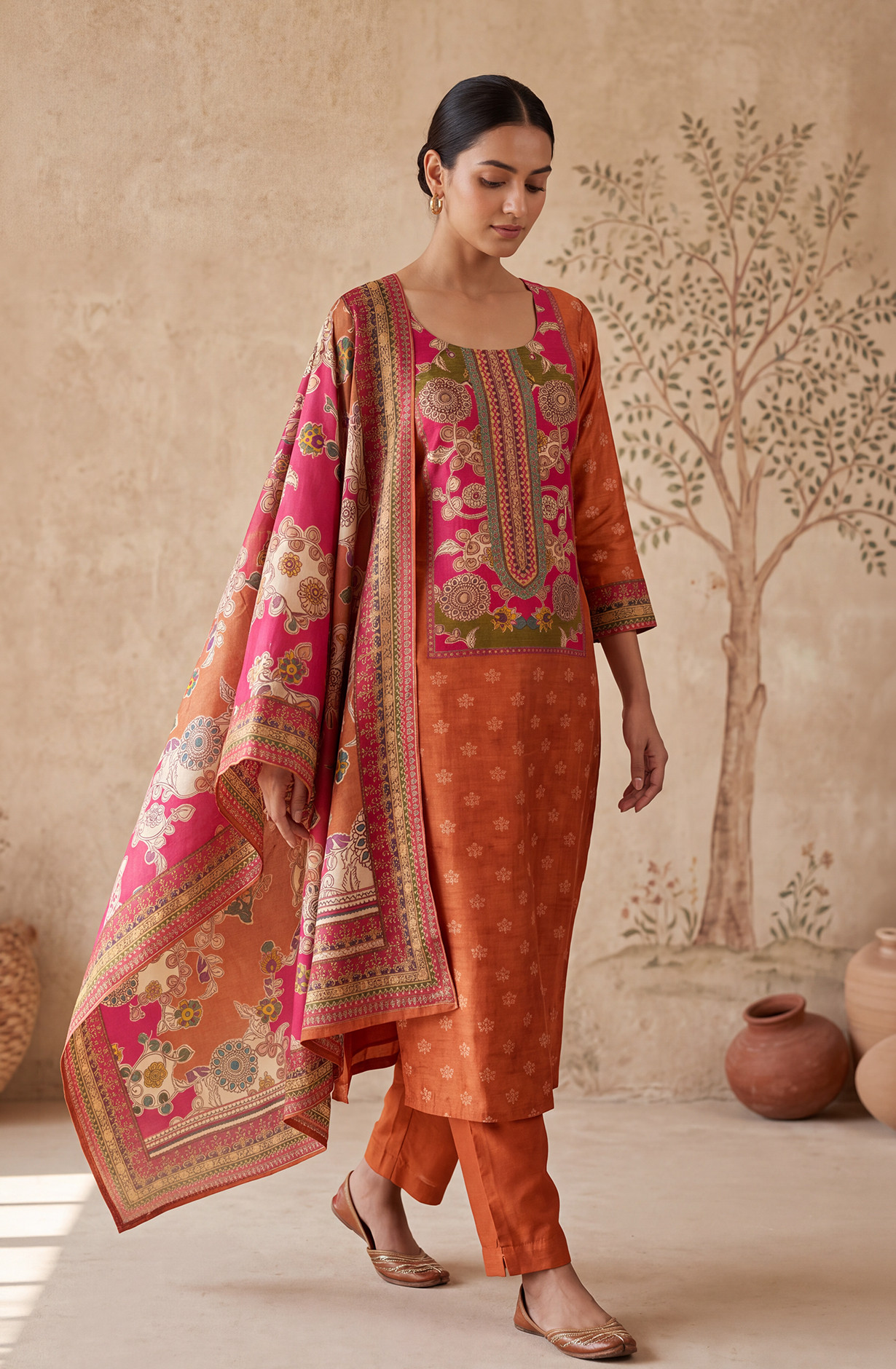 Orange Satin Silk Beautiful Suit Set with Dupatta - 131-MT0645