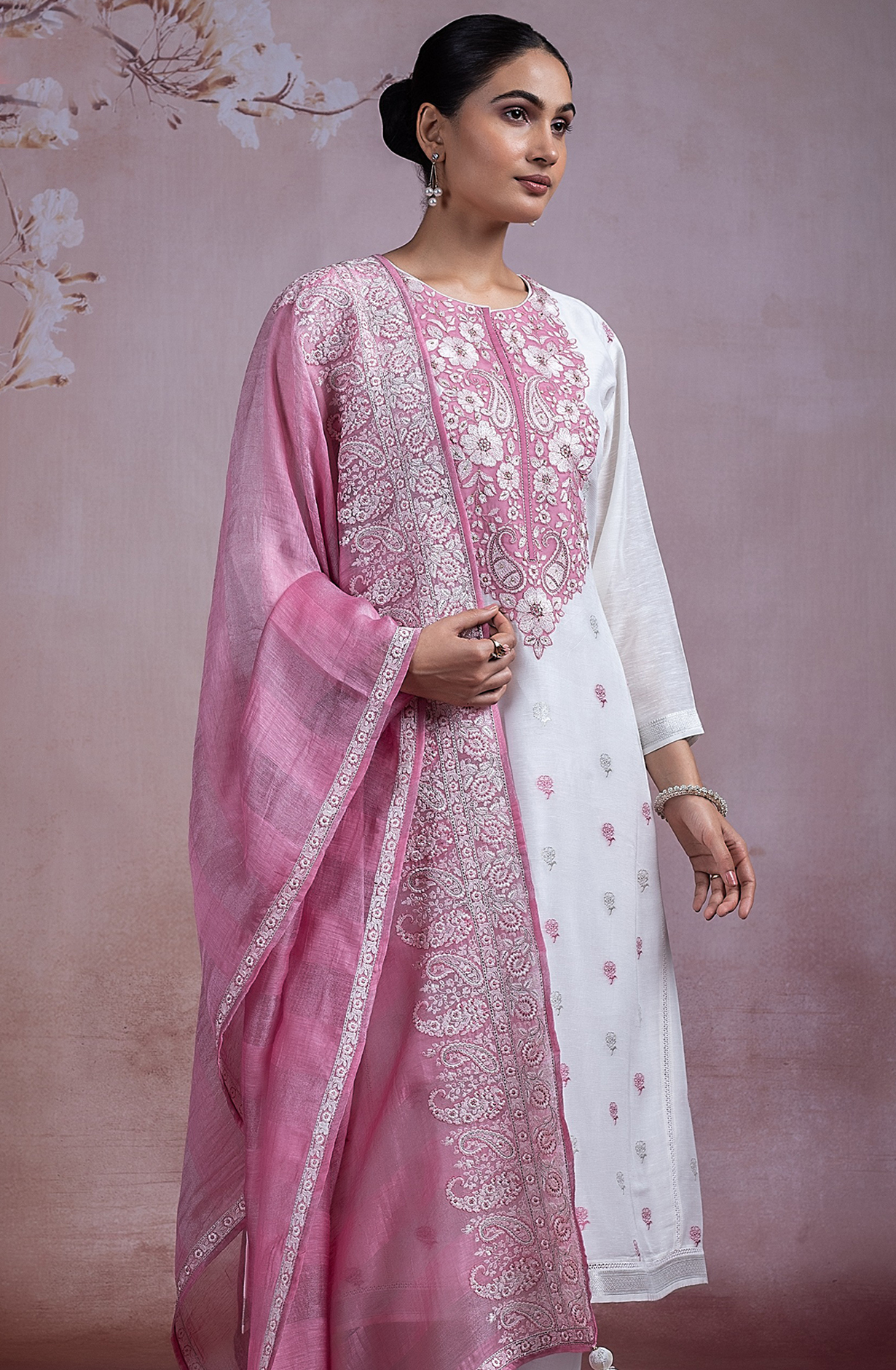 Mauve Embroidered Linen Suit set with LinenDupatta -R157-SPR2281