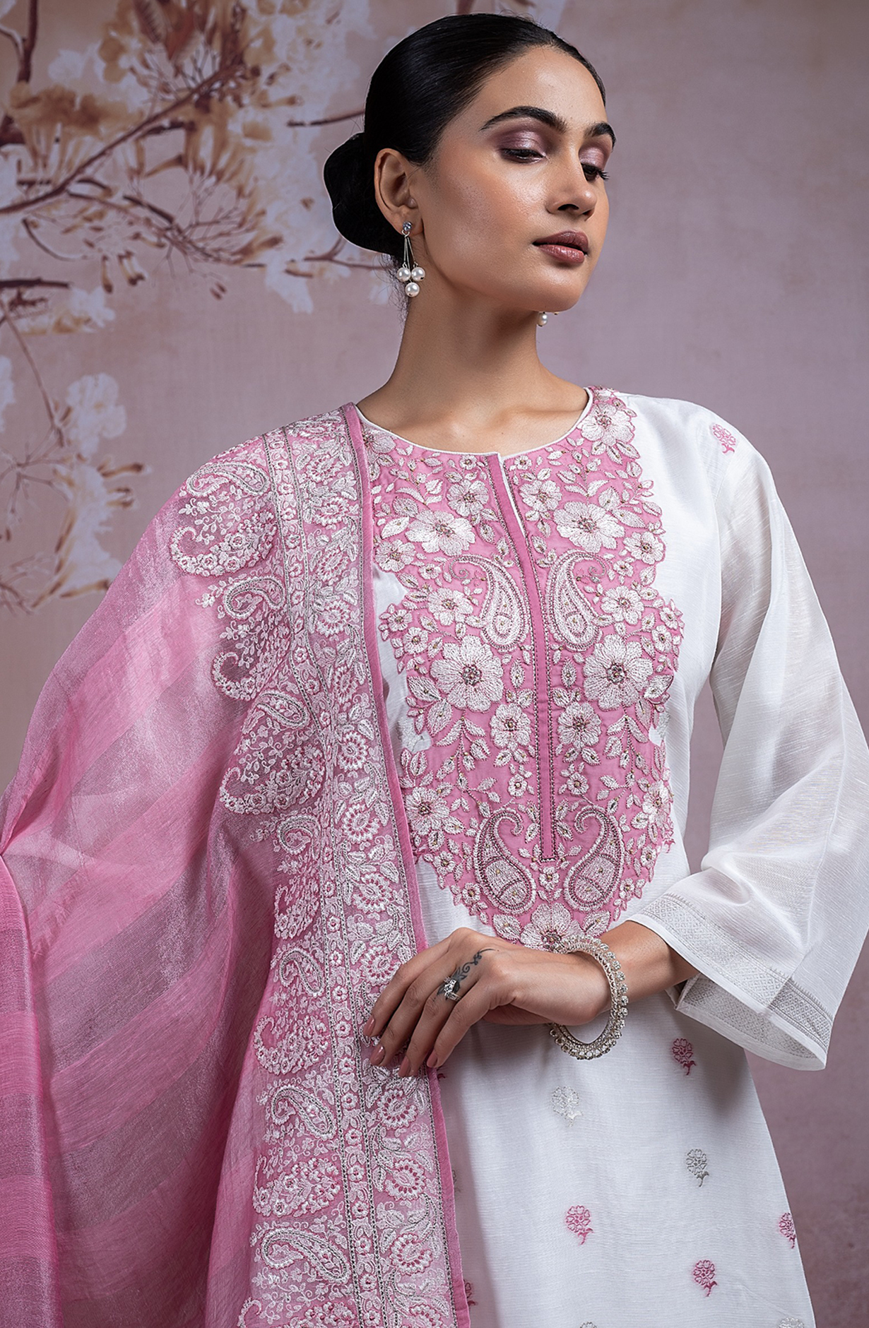 Mauve Embroidered Linen Suit set with LinenDupatta -R157-SPR2281