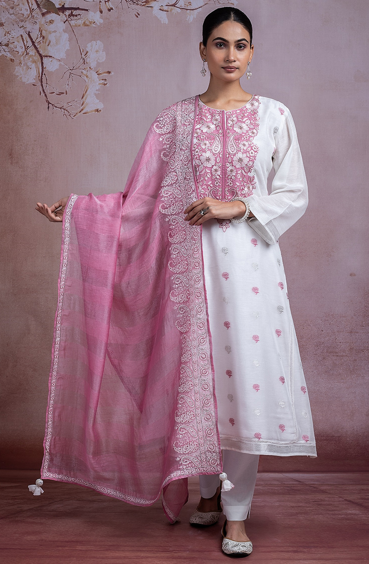 Mauve Embroidered Linen Suit set with LinenDupatta -R157-SPR2281