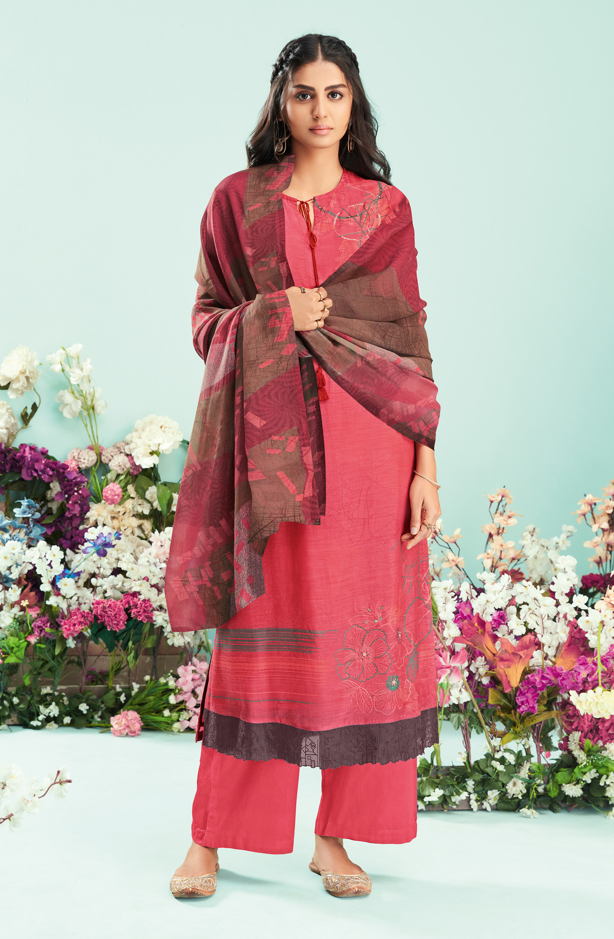 Pink Cotton Digital Printed Unstitched Salwar Suit - CIT5290
