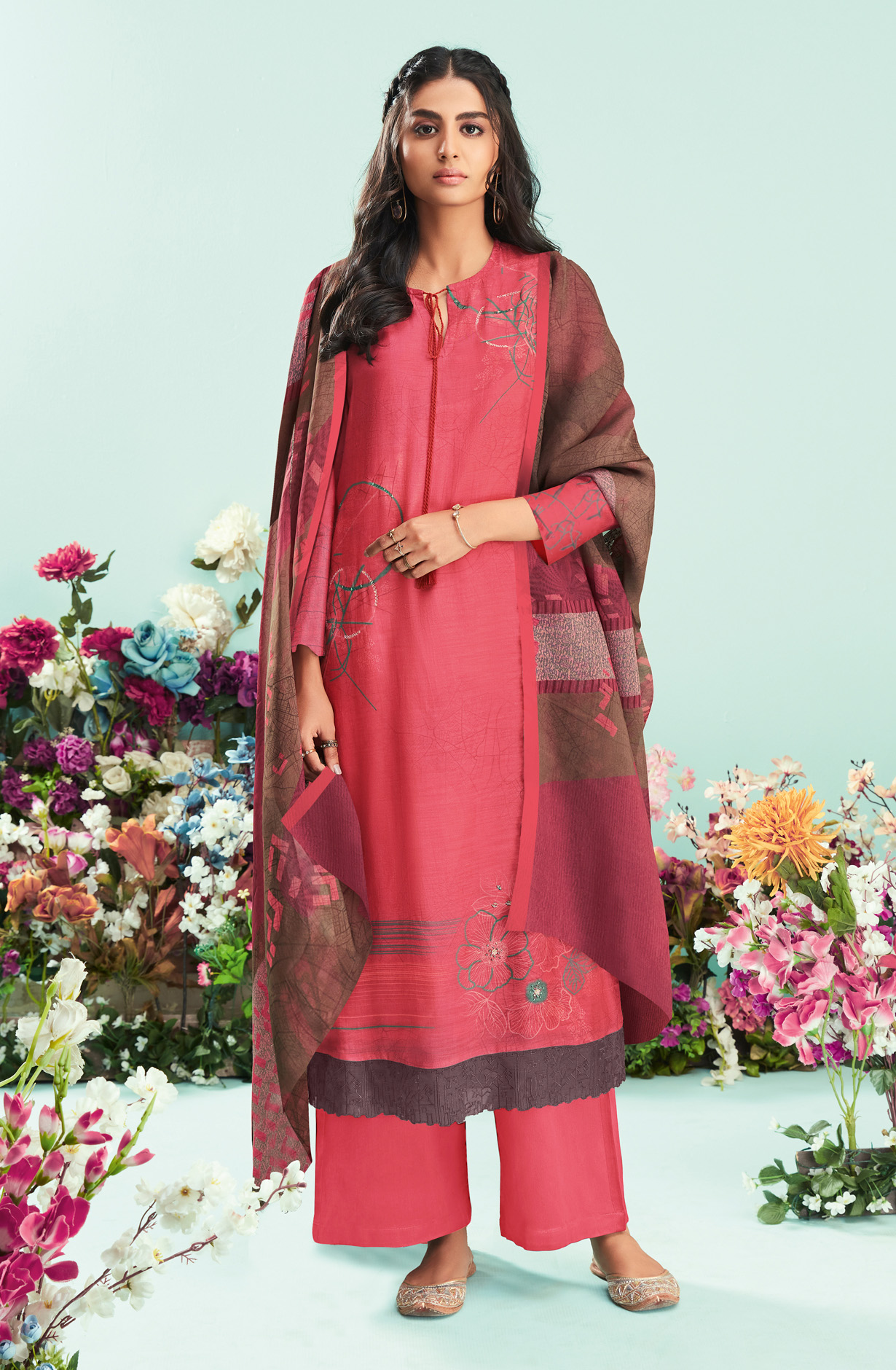 Pink Cotton Digital Printed Unstitched Salwar Suit - CIT5290