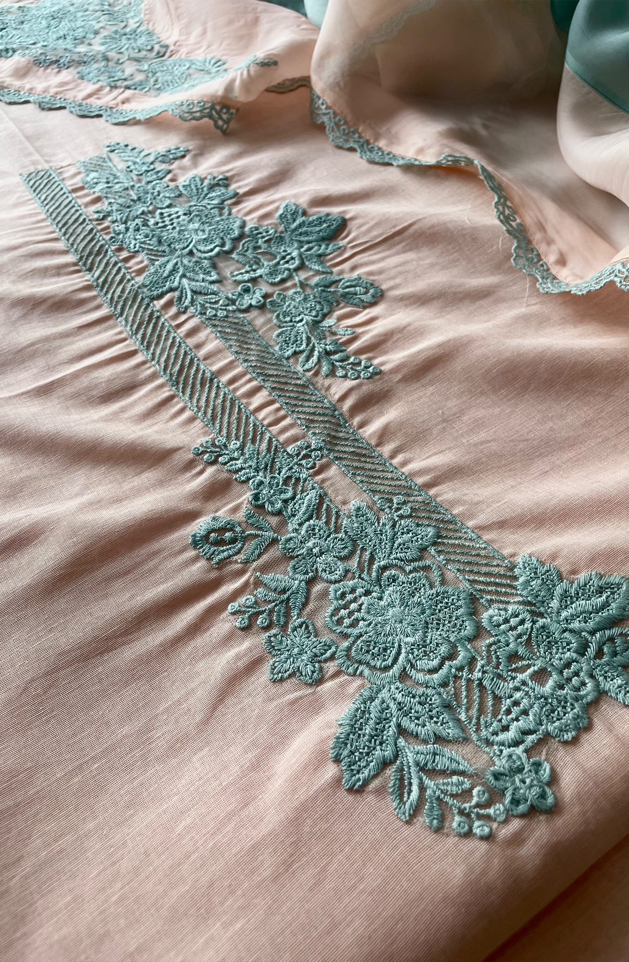 Orange Luxury Linen Unstitched Embroidered Salwar Kameez with Organza Dupatta - FOR2251A