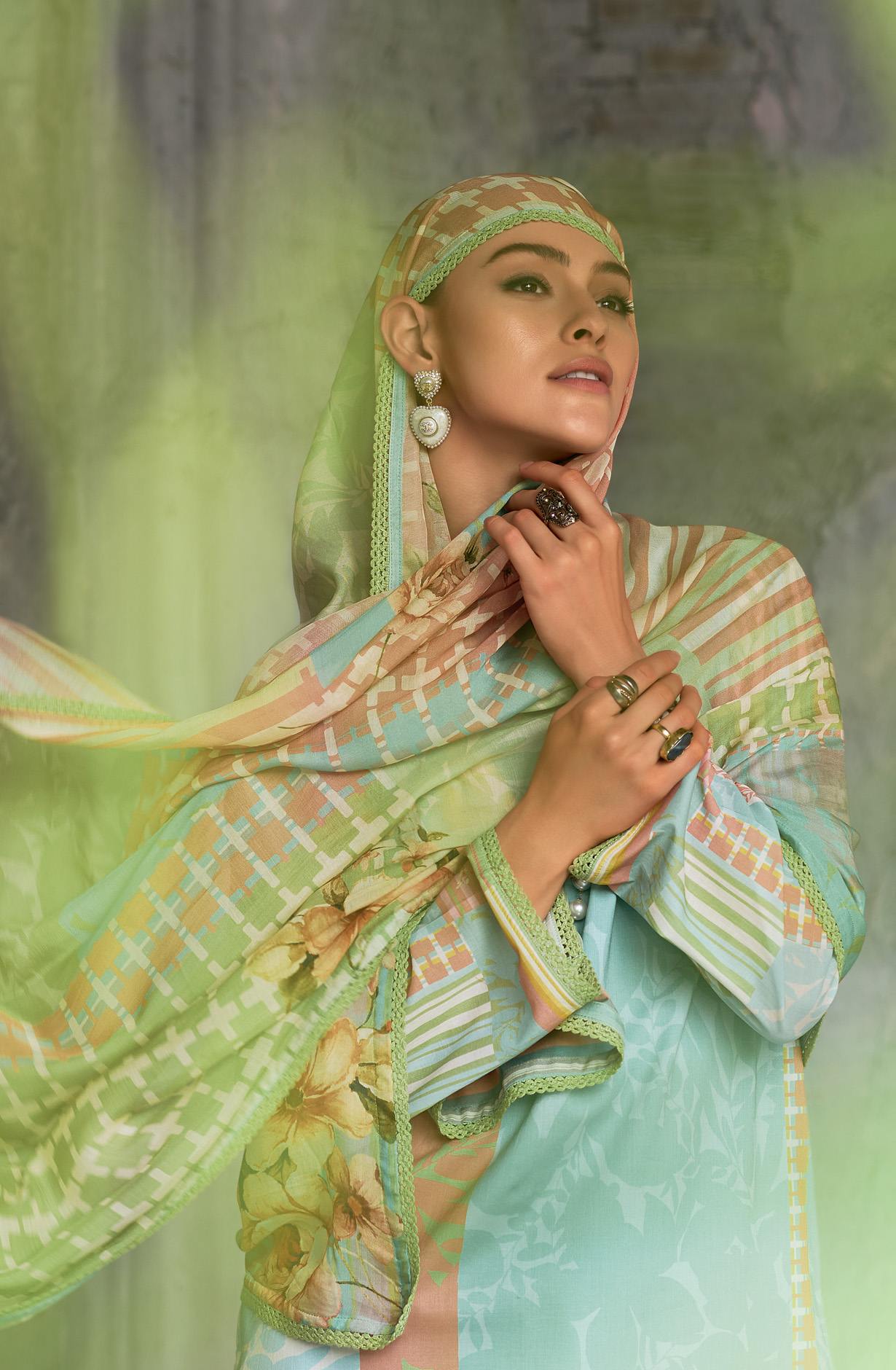 Sea Green Cotton Voile Digital Printed Suit with Dupatta - HUEH0S02