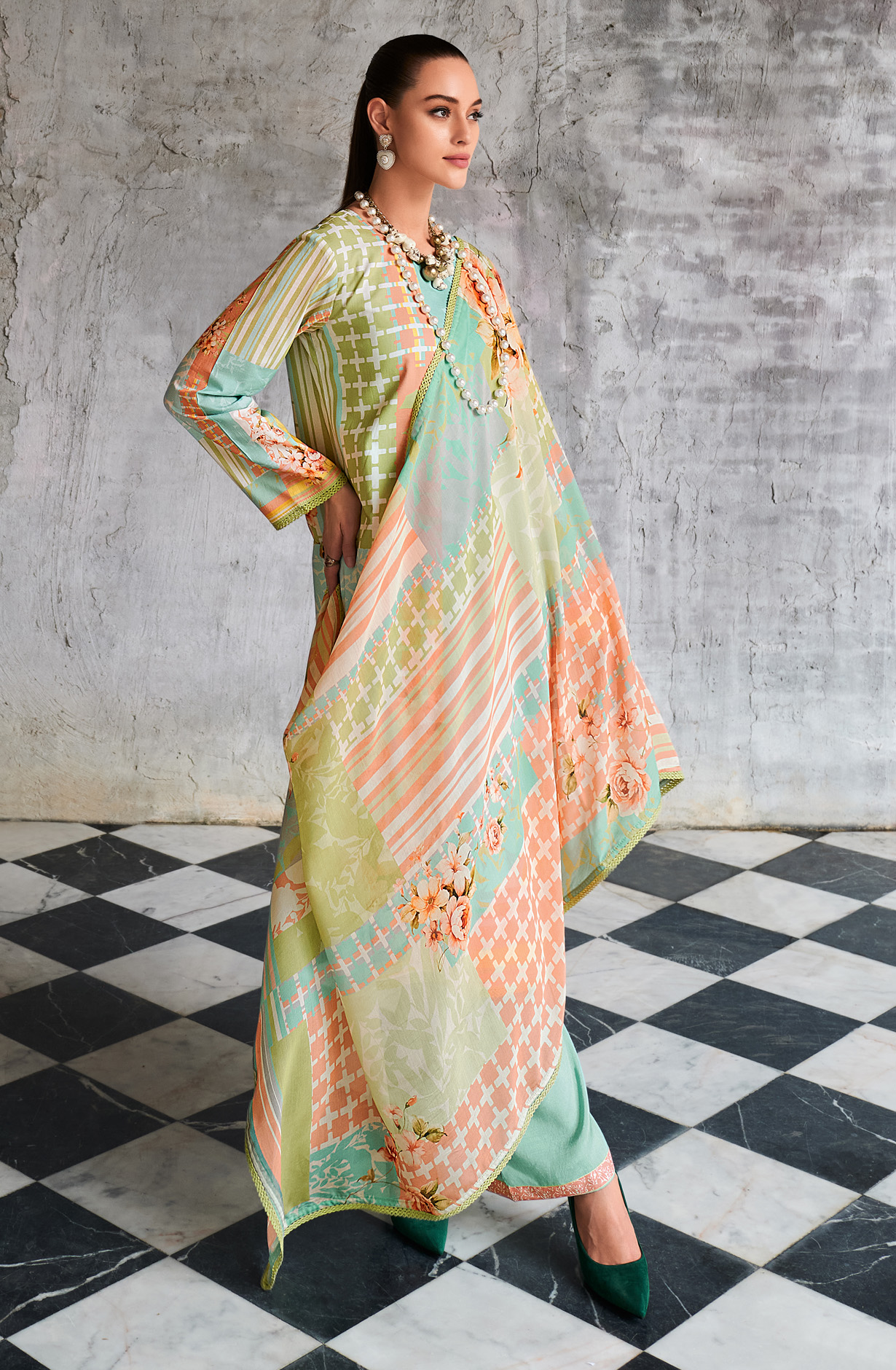 Sea Green Cotton Voile Digital Printed Suit with Dupatta - HUEH0S02