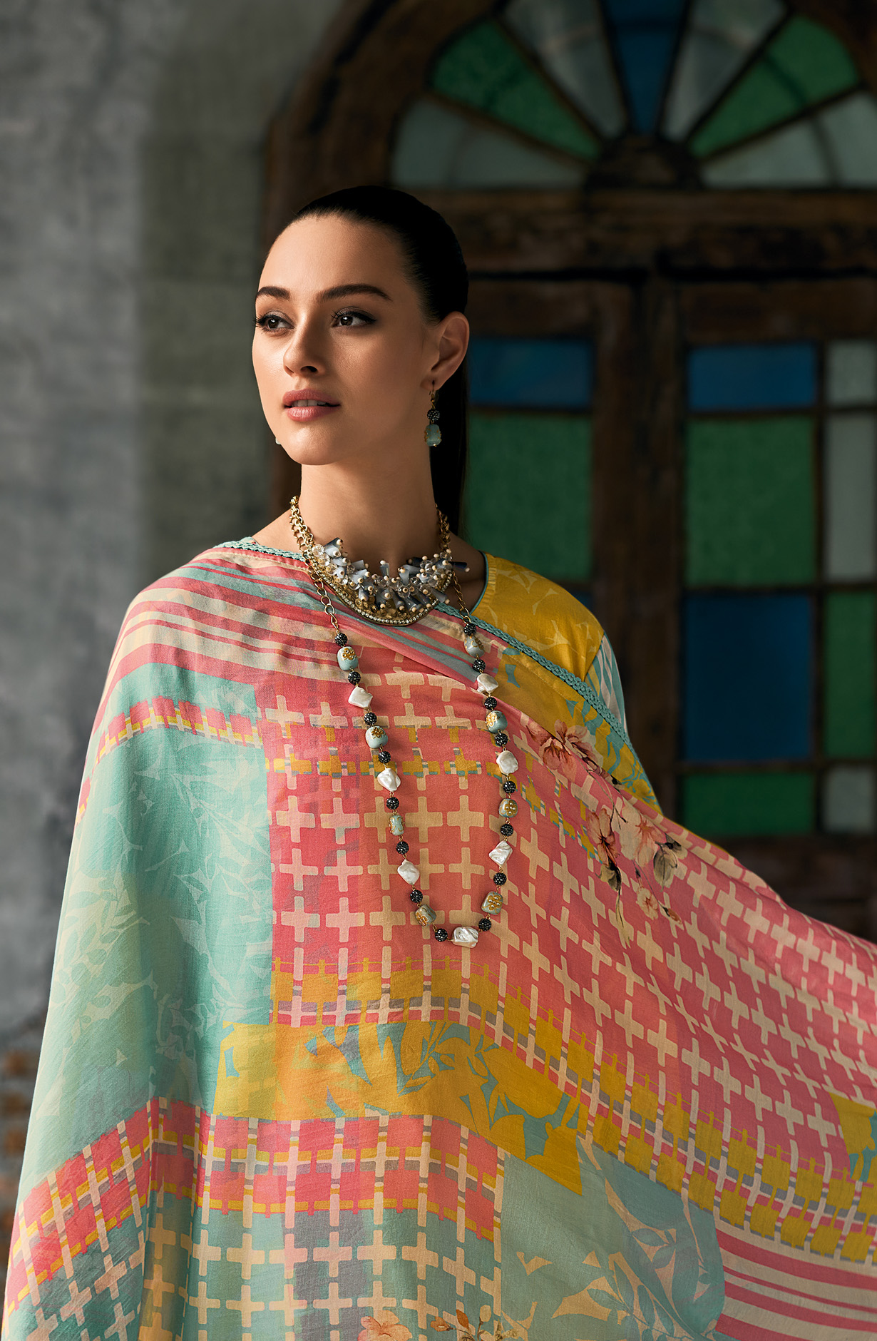 Yellow Cotton Voile Digital Printed Suit with Dupatta - HUEH0S03