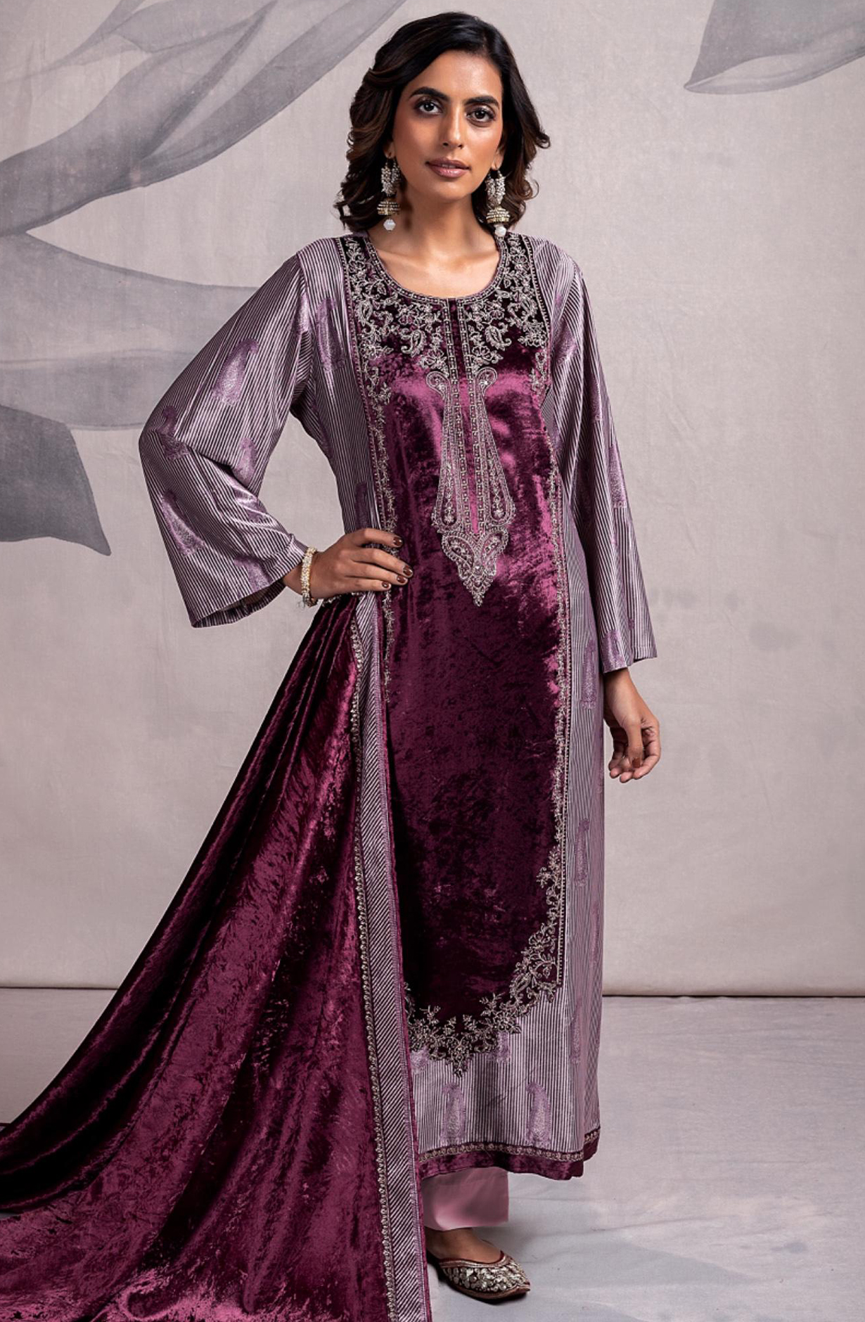 Pure Velvet Suit Set with Beautiful Dupatta - HAN2238B