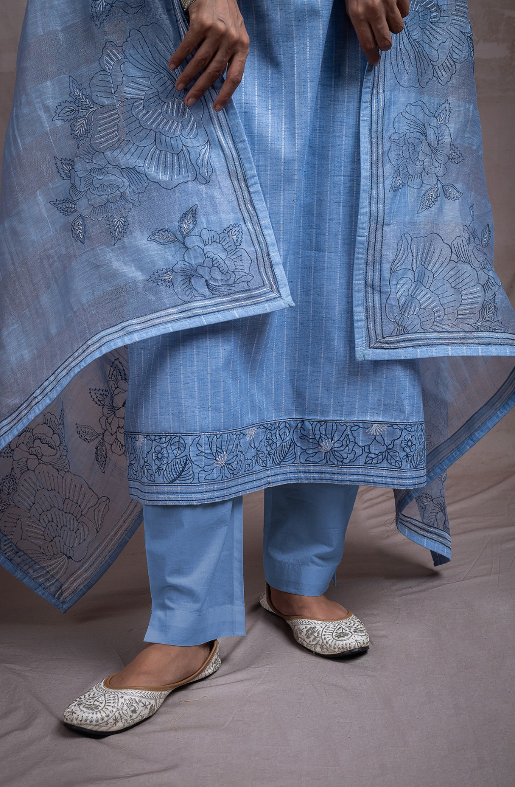 Blue Cotton Handloom Jacquard Beautiful Suit with Dupatta - R157-SPR2738