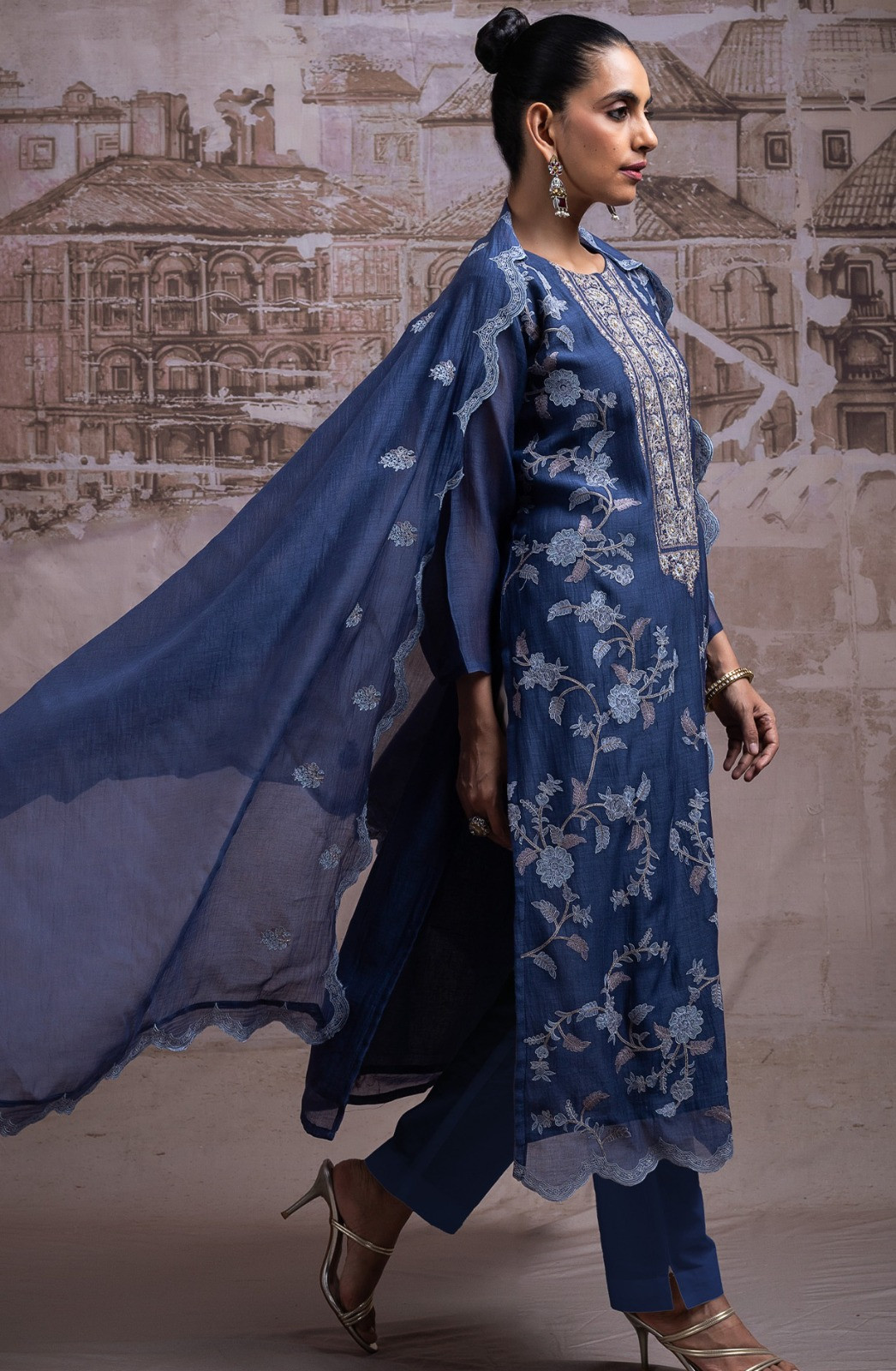 Blue Pure Mul Chanderi Beautiful Unstitched Suit with Dupatta - R157-SPR2732