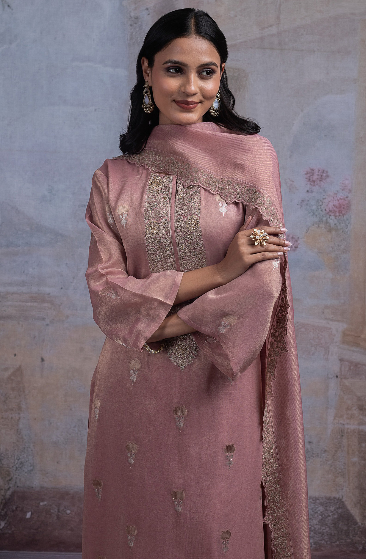 Mauve Tissue Silk Jacquard Suit Set with Dupatta - R157-SPR2547A