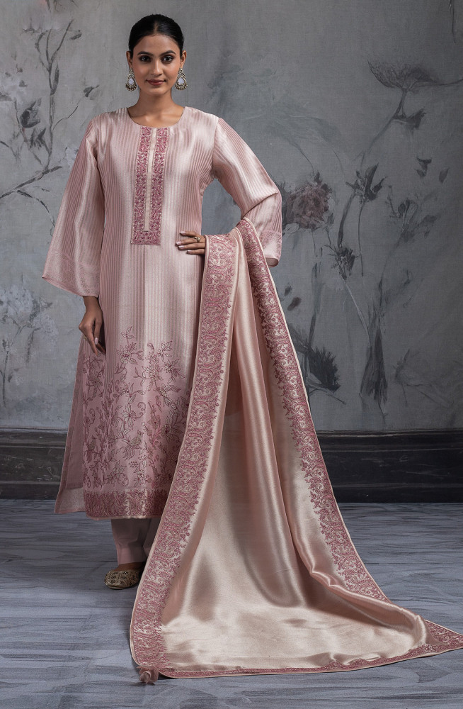 Image of Pink Ziraf Silk Jacquard Suit Set with Dupatta - R157-SPR2422