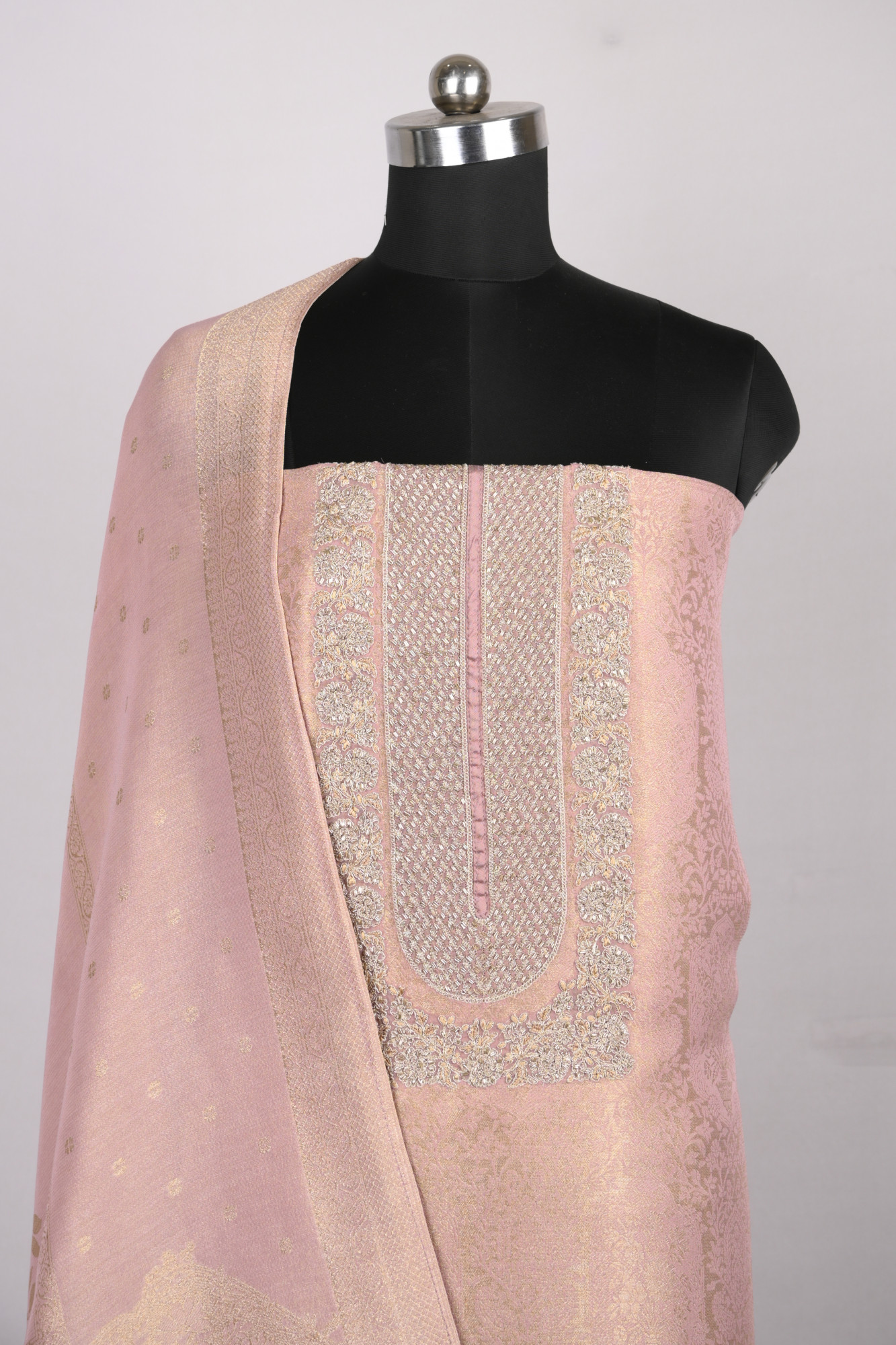 Pink Silk Jacquard Suit Set with Beautiful Dupatta - R157-SPR2387B