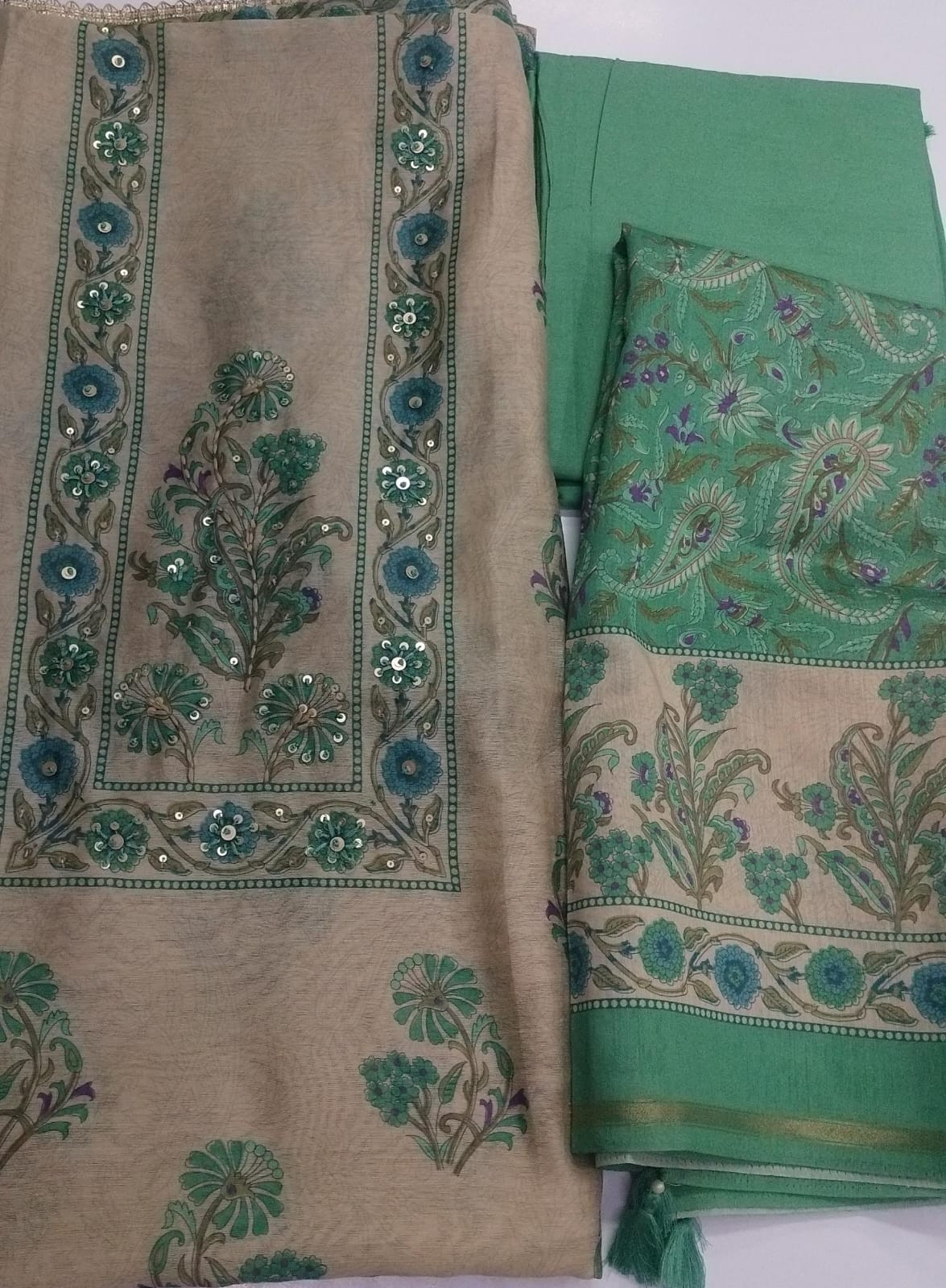 Green Cotton Suit Set with Beautiful Dupatta - 1020-4957A