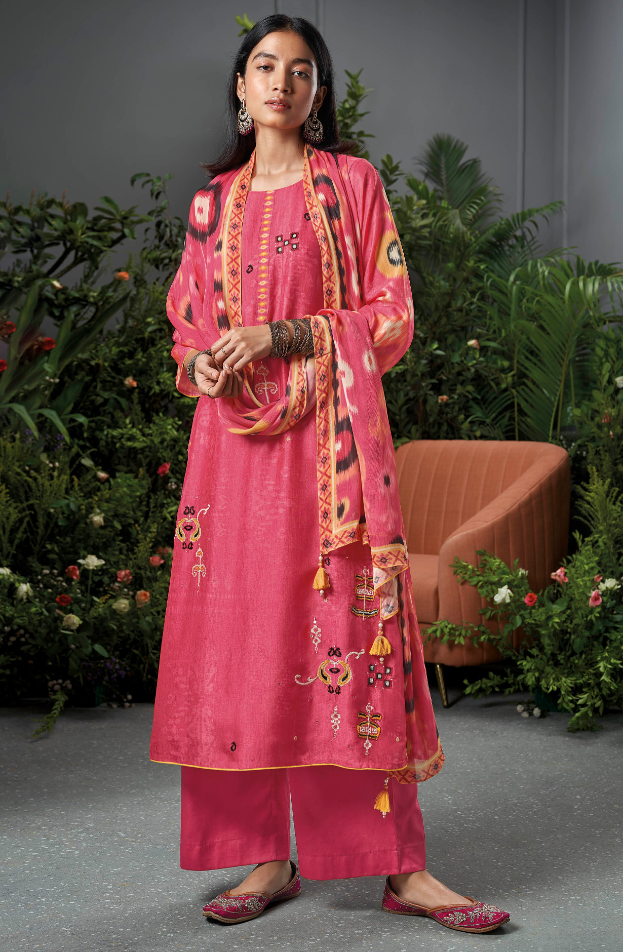 Pink Beautiful Silk Festive Salwar Kameez with Chinon Dupatta - ZARC1468