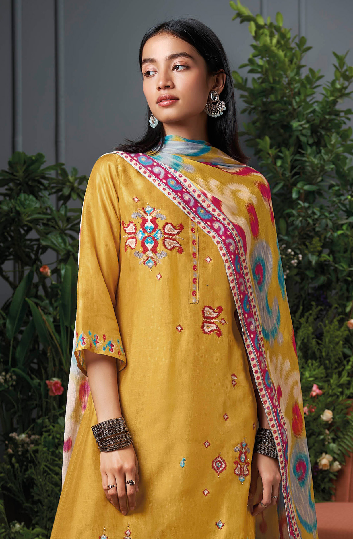 Mustard Beautiful Silk Festive Salwar Kameez with Chinon Dupatta - ZARC1471