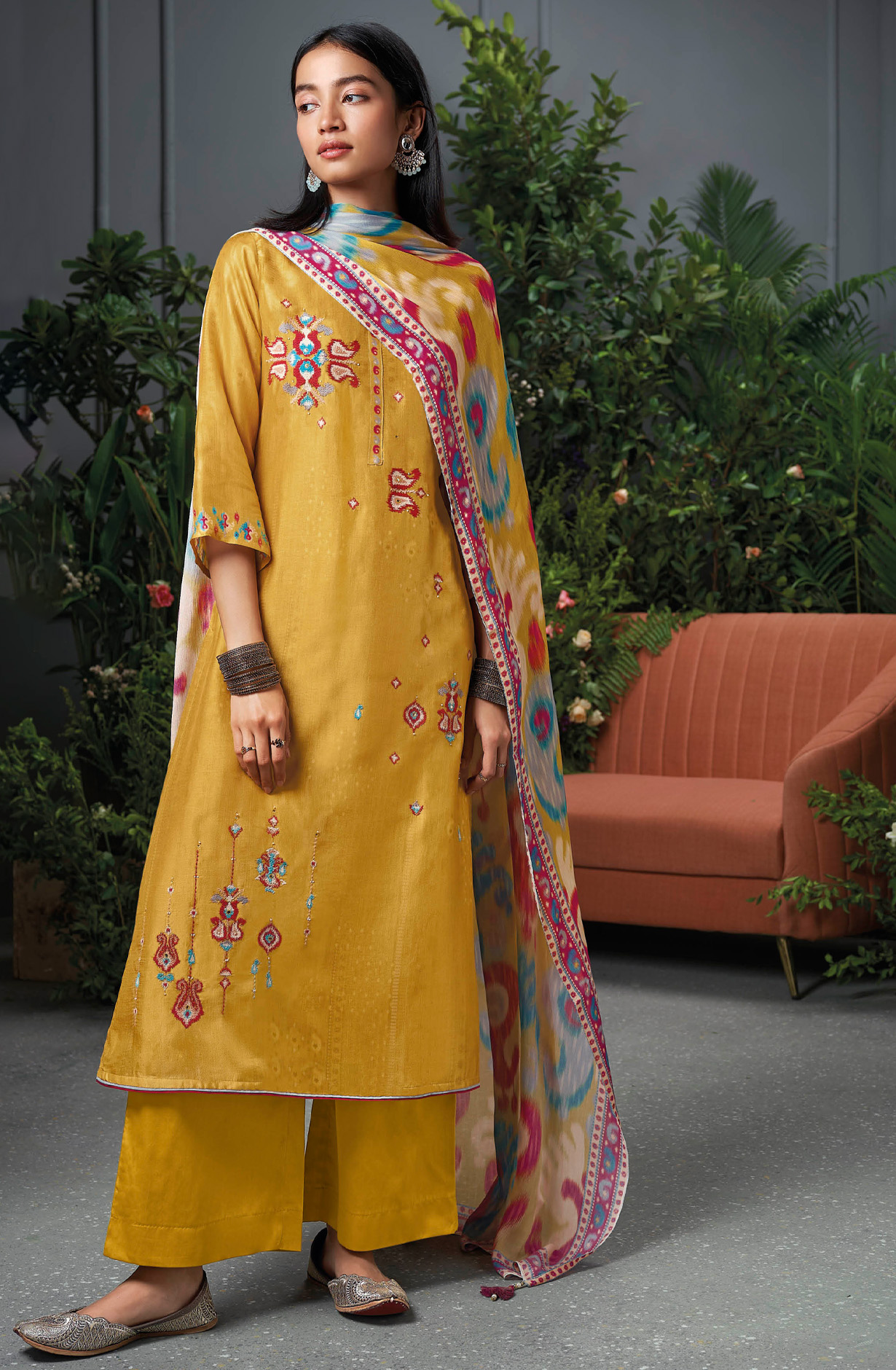 Mustard Beautiful Silk Festive Salwar Kameez with Chinon Dupatta - ZARC1471