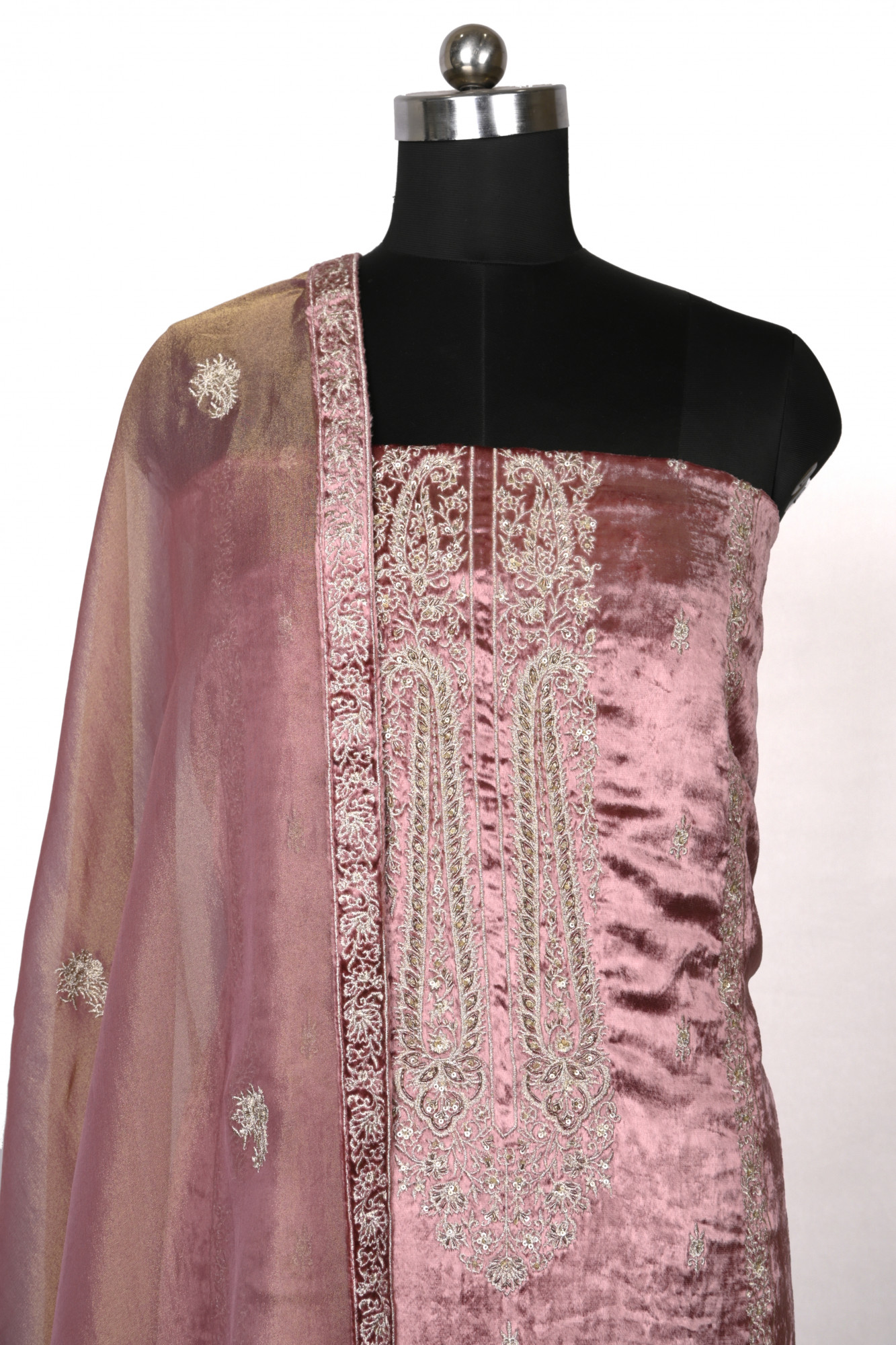 Mauve Velvet Suit Set with Beautiful Shimmer Dupatta - NAY2061B