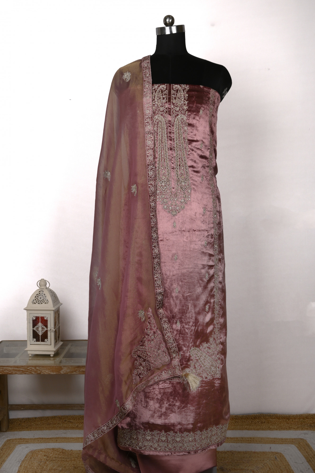 Mauve Velvet Suit Set with Beautiful Shimmer Dupatta - NAY2061B