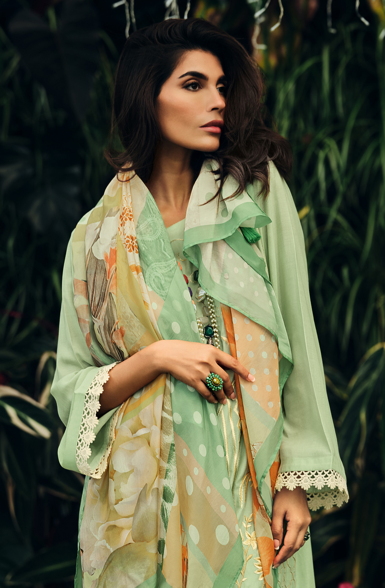 Sea Green Festive Wear Muslin Embroidered Suit with Satin Silk Dupatta - PRIN02