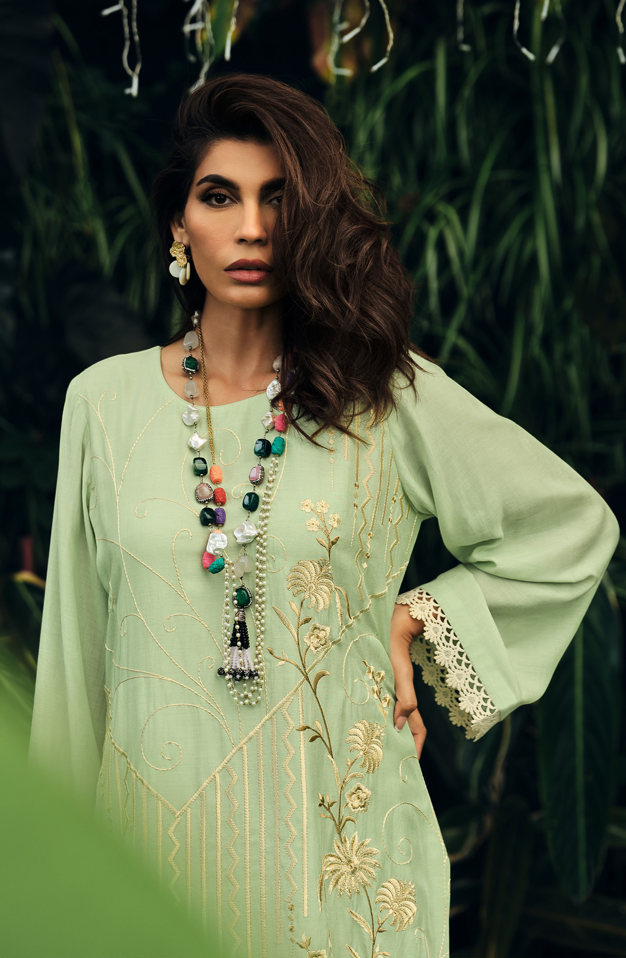 Sea Green Festive Wear Muslin Embroidered Suit with Satin Silk Dupatta - PRIN02