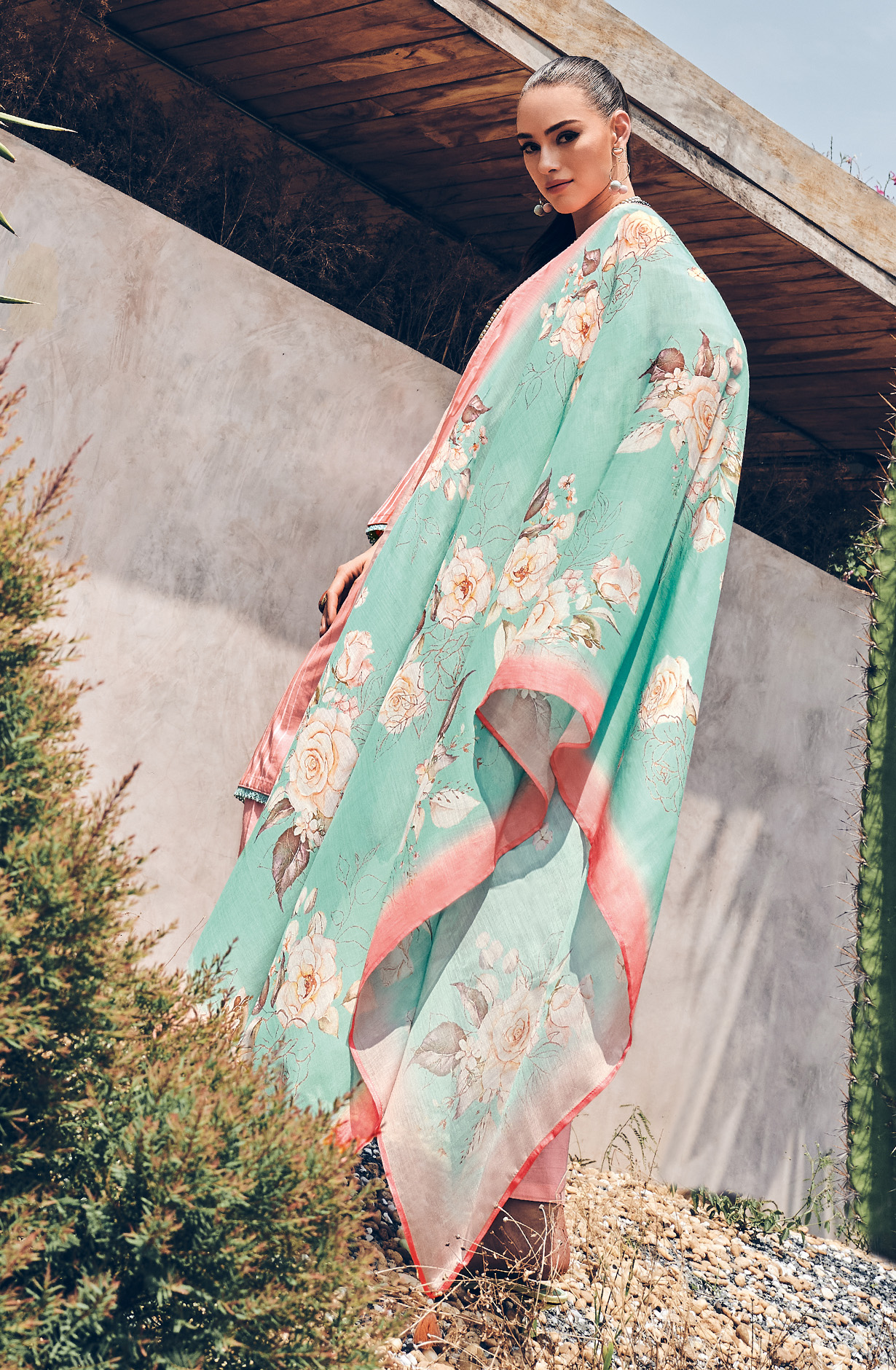 Peach Cotton Digital Print with Embroidery Salwar Suit - RIH02