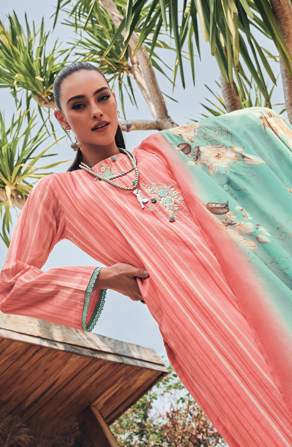 Peach Cotton Digital Print with Embroidery Salwar Suit - RIH02